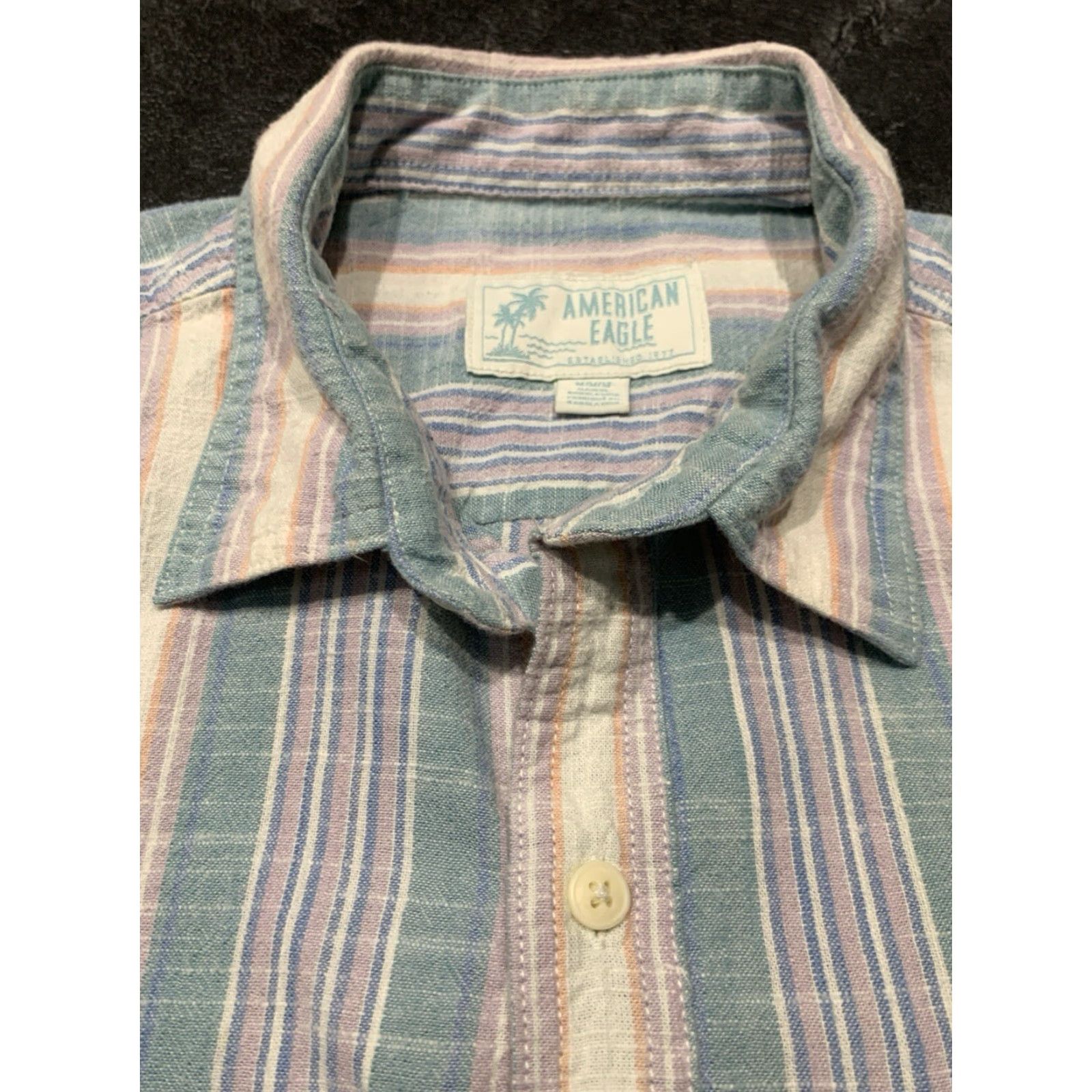 American Eagle Outfitters American Eagle Men’s M Shirt Cotton Button-Up Short Sleeve Collared Multicolor Casual Size US M / EU 48-50 / 2 - 4 Thumbnail