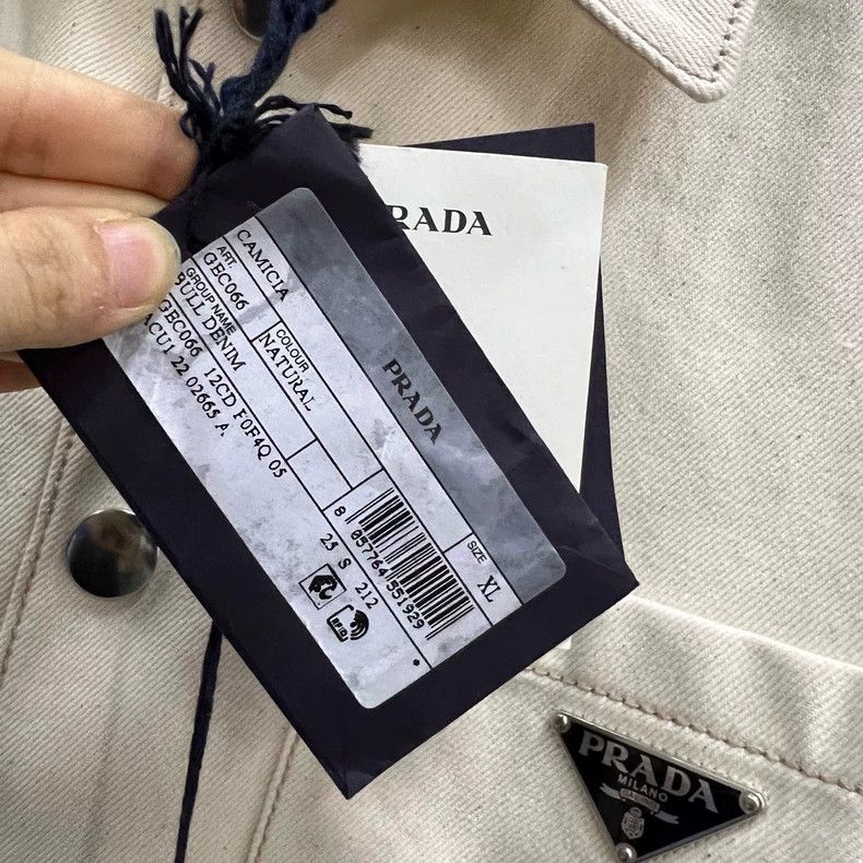 Prada Prada Beige triangle logo denim shirt 2501-Nextarrow Size US XL / EU 56 / 4 - 4 Thumbnail