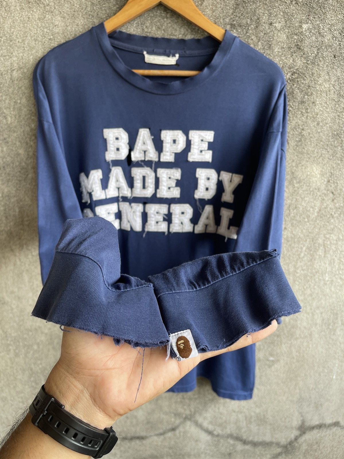 Bape Vintage 90s BAPE MADE BY GENERAL Thrashed Faded Long Sleeve Size US L / EU 52-54 / 3 - 5 Thumbnail