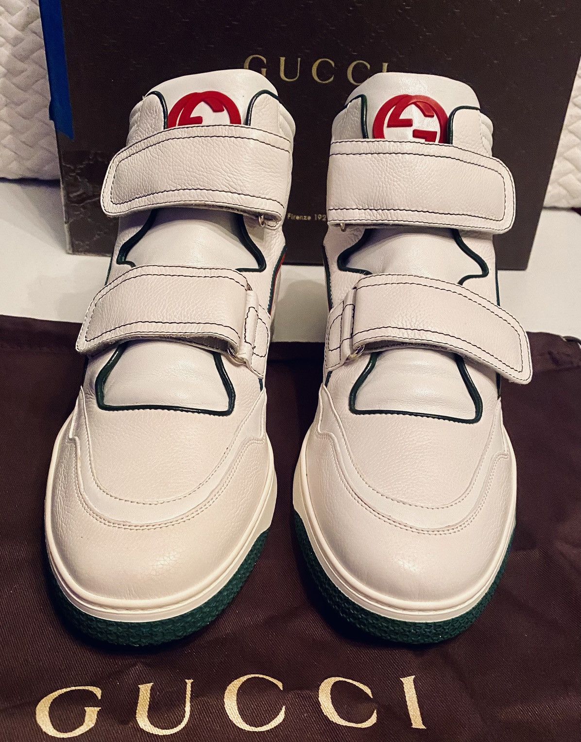 Gucci Gucci 🇮🇹 Barkleys GG Leather Hi Top Sneakers 11 NEW VINTAGE Size US 11 / EU 44 - 18 Thumbnail