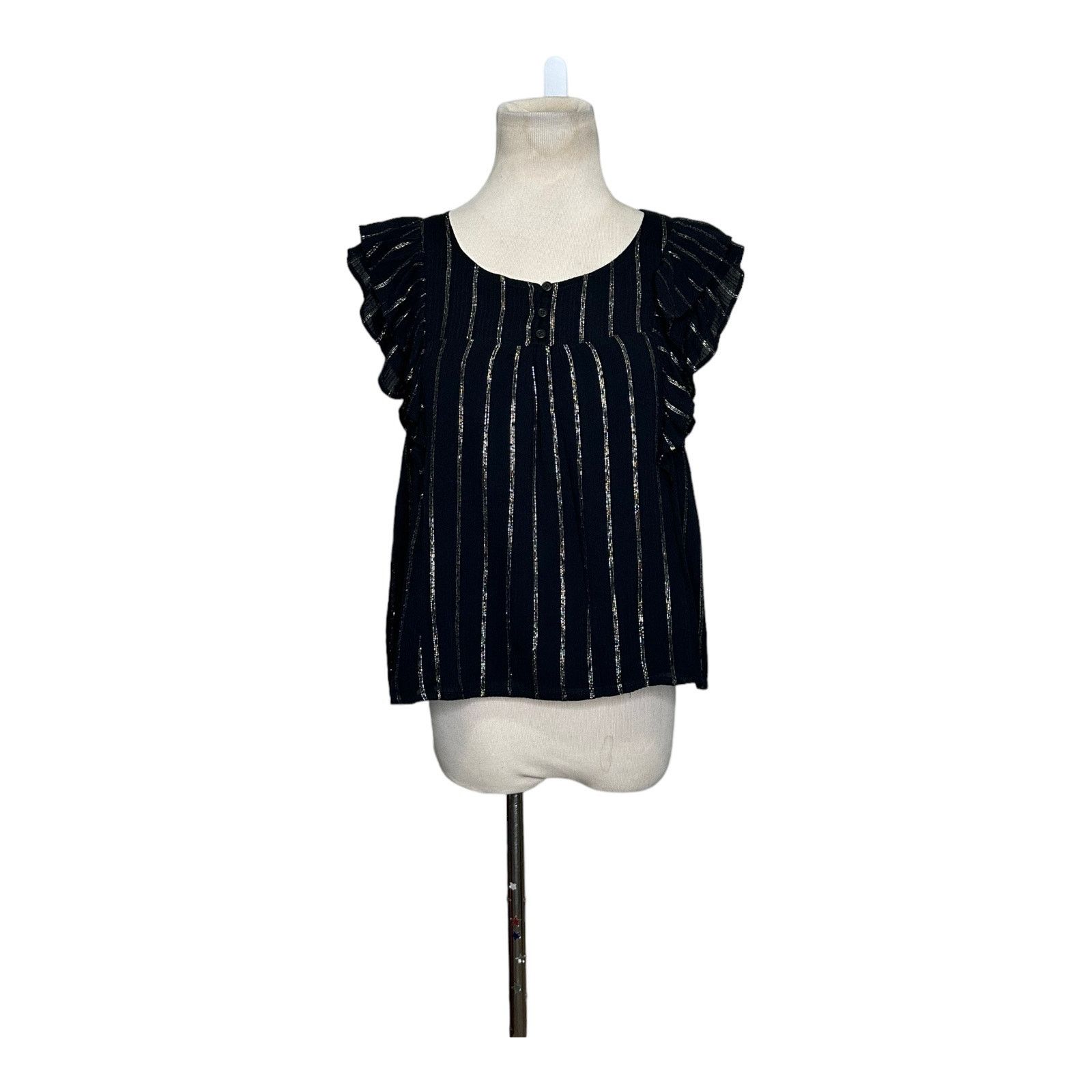 BB Dakota BB Dakota black silver stripes ruffled blouse size Small Size S / US 4 / IT 40 - 13 Thumbnail