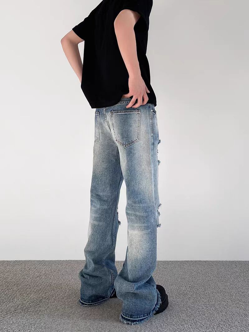 Japanese Brand Street Hip Hop Ripped Straight Leg Micro Flare Jeans Size US 30 / EU 46 - 3 Thumbnail