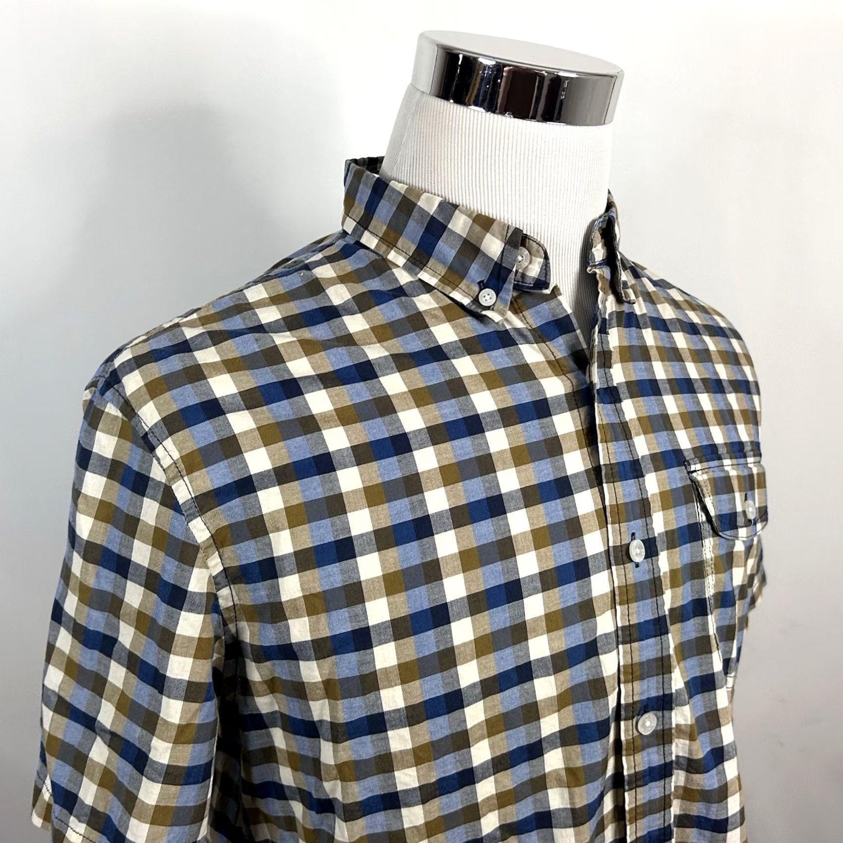 Vintage L.L. Bean Signature Slim Fit Shirt Short Sleeve Plaid Cotton Blue Brown Size US M / EU 48-50 / 2 - 2 Thumbnail