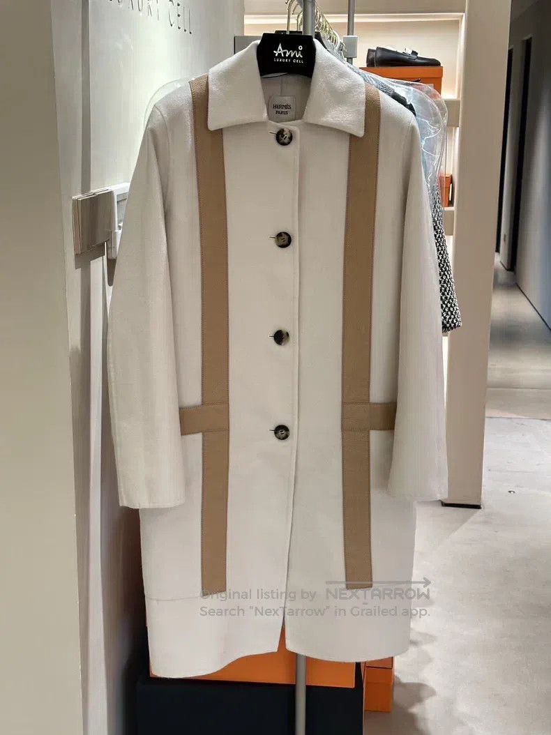 Hermes Hermes Long wool cashmere coat with leather patches Size XS / US 0-2 / IT 36-38 - 1 Thumbnail
