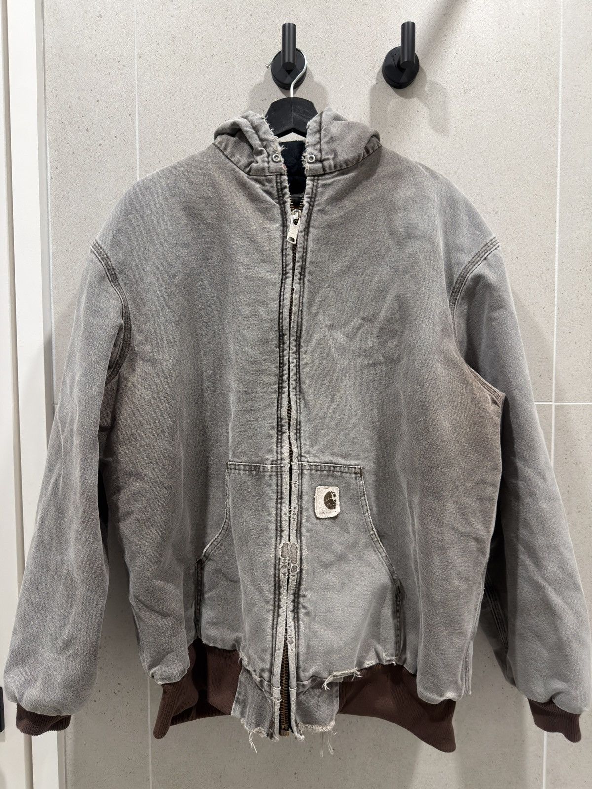 Carhartt Vintage Faded Grey/ Brown Carhartt Zip-Up Work Jacket Hoodie Size US XL / EU 56 / 4 - 1 Thumbnail