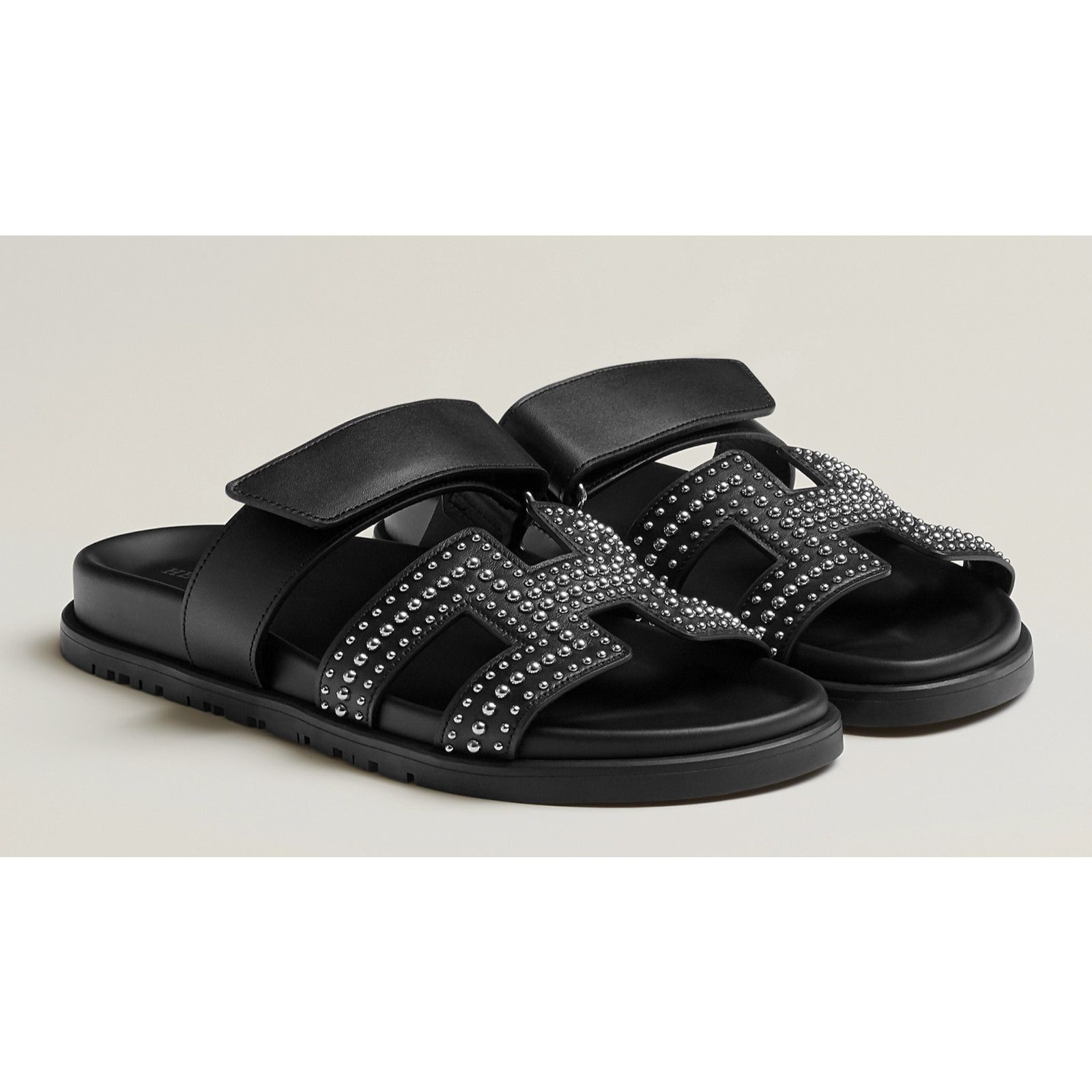 Hermes Hermes Chypre Sandal Black Silver Studded Stud H Logo Size US 7.5 / IT 37.5 - 1 Thumbnail