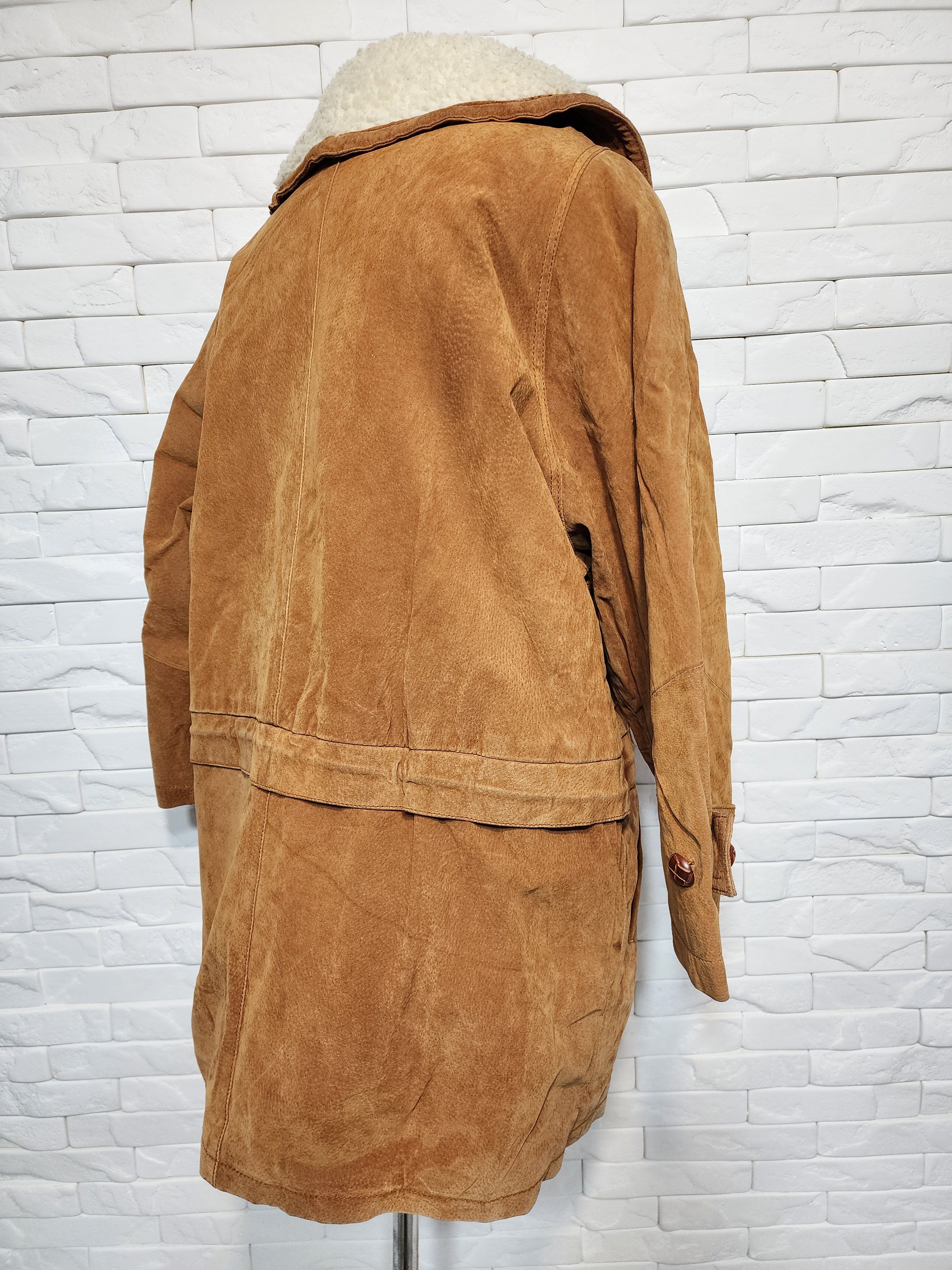 Genuine Leather Brown Women's Fur Jacket: Women's Vintage Button Coat Size XL / US 12-14 / IT 48-50 - 5 Thumbnail