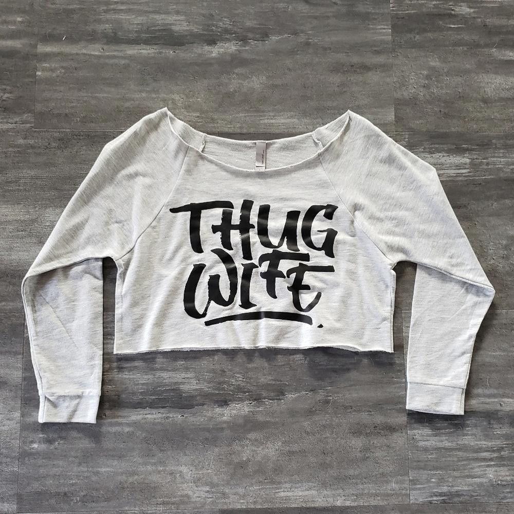 Next Level Apparel Grey Thug Wife NLA Cropped Sweater Long Sleeve Size S / US 4 / IT 40 - 1 Thumbnail
