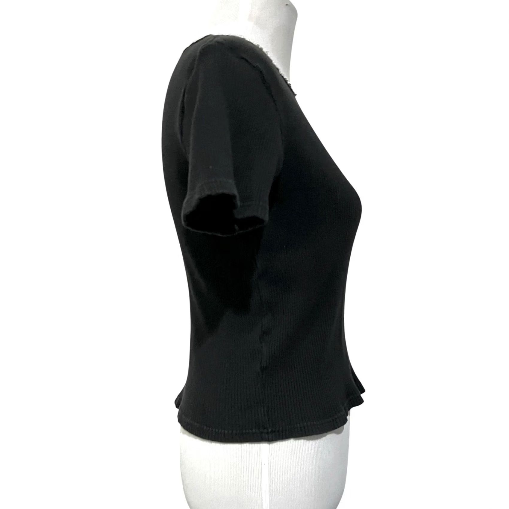 Vintage VINTAGE 90s Womens Top Blouse 100% Cotton Ribbed Knit w/ Daisies at Neckline Sz M Black Womens Dark Cotton 90s Flower Grunge Delia’s Mens? Size M / US 6-8 / IT 42-44 - 5 Thumbnail