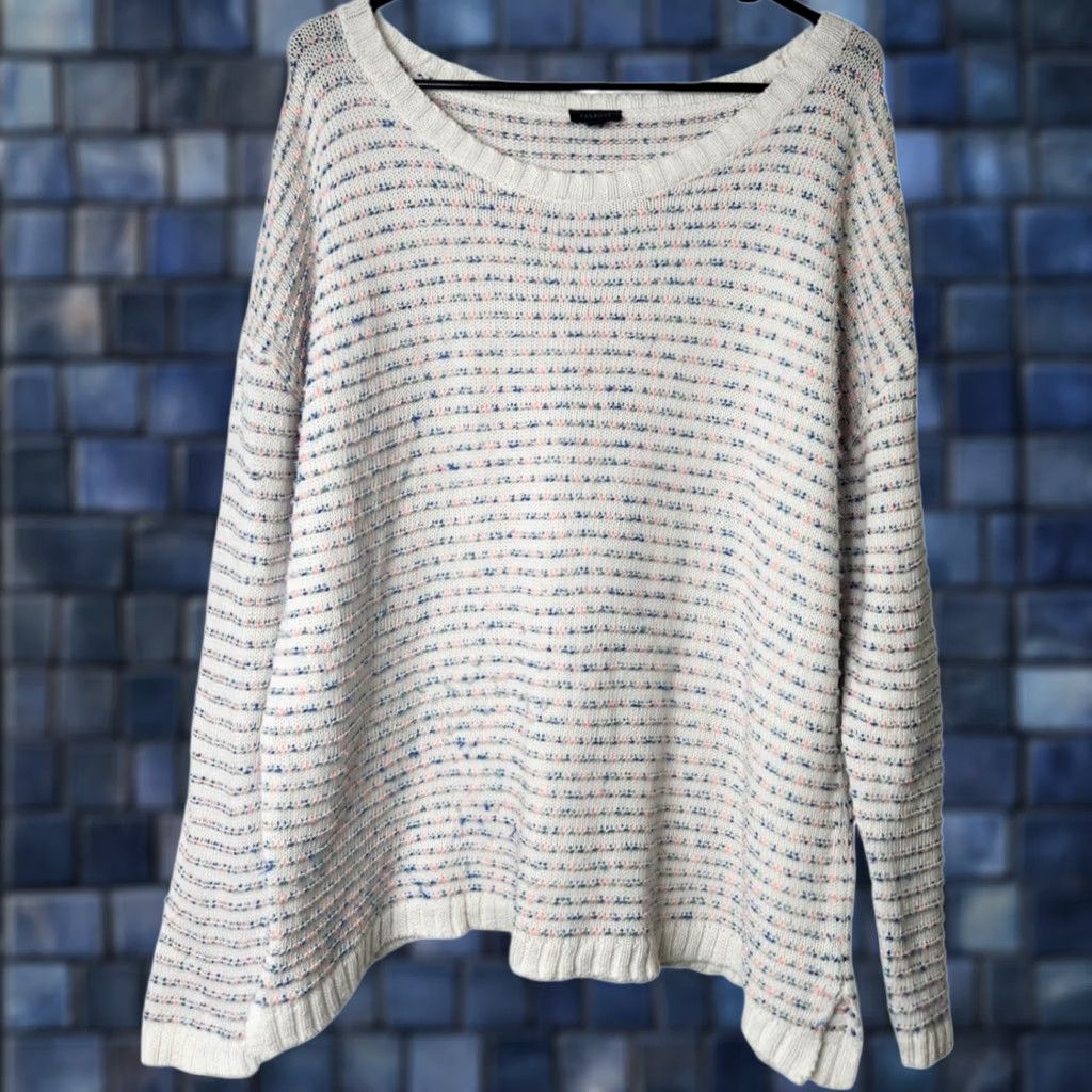 Talbots Talbots Womens XL Sweater Long Sleeve Pullover Cotton White Multi-color Ribbed Size XL / US 12-14 / IT 48-50 - 1 Thumbnail