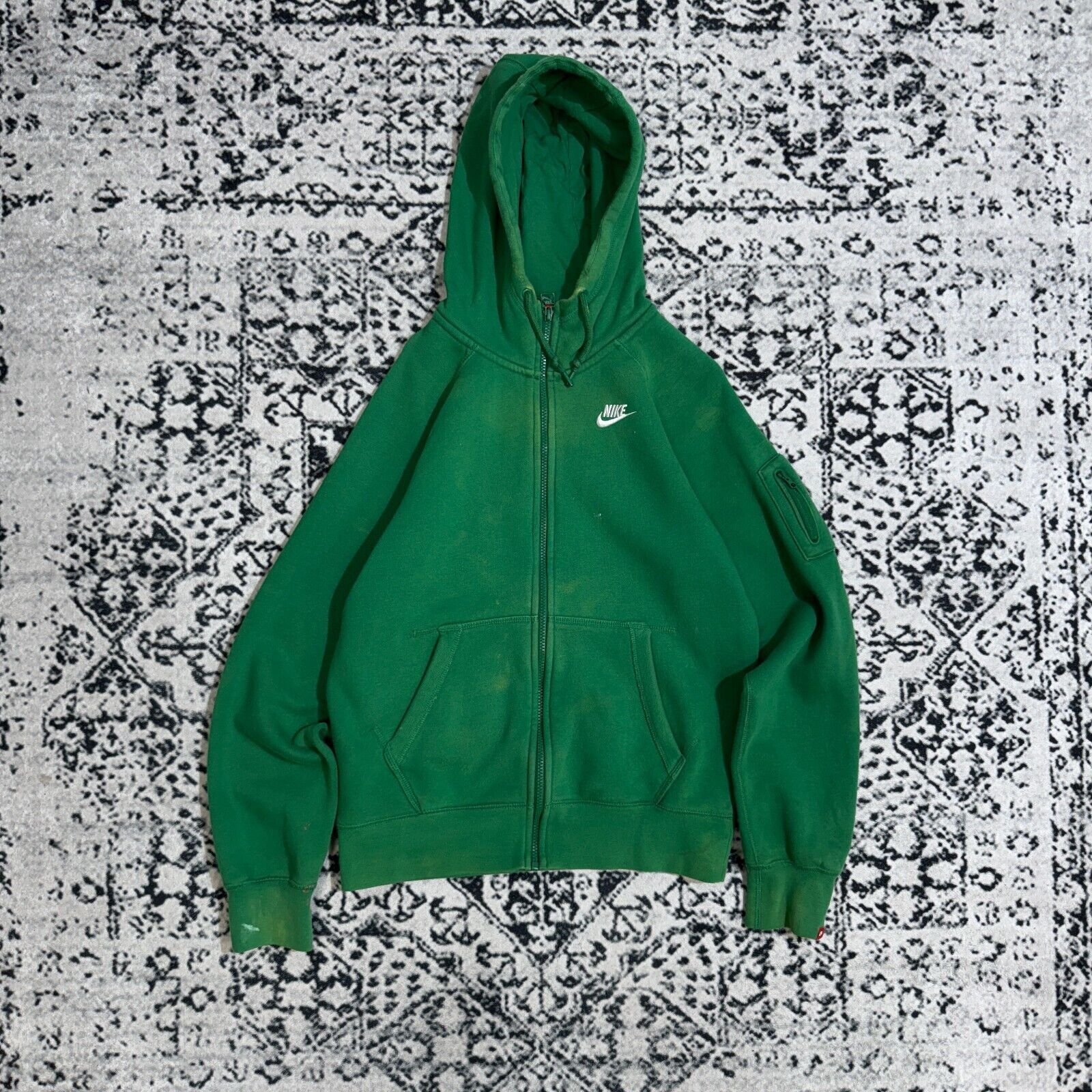 Nike × Vintage Vintage Nike Green Cotton Hoodie Zip Size S MA-1 Pocket Size US S / EU 44-46 / 1 - 1 Thumbnail