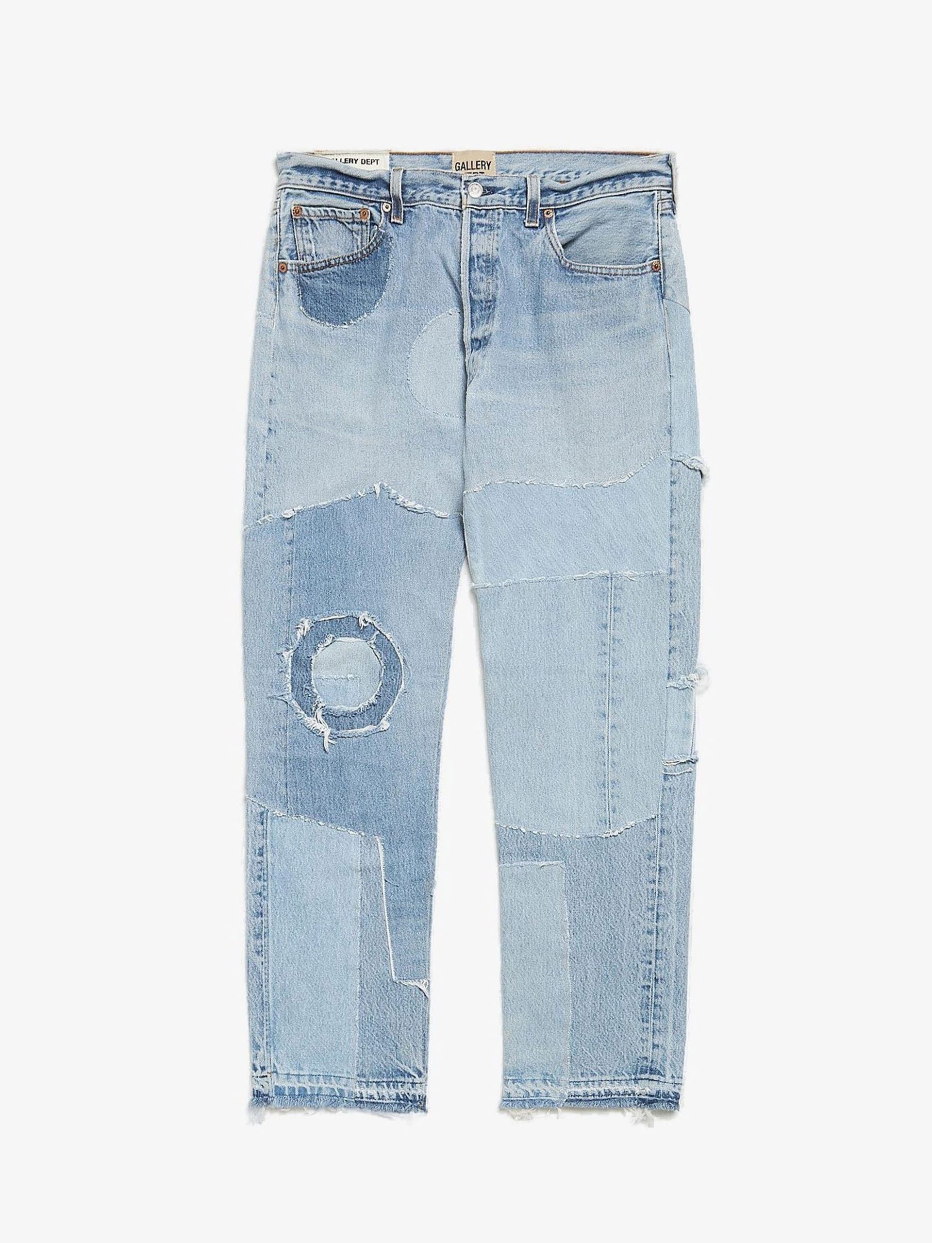 Blue Denim Reconstructed Distressed Cotton Jeans