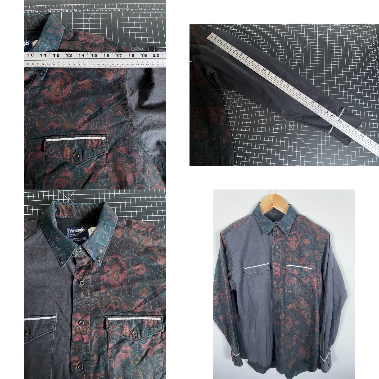Wrangler VINTAGE Wrangler Cowboy Cut Shirt Men XL Black Floral 90s Western USA Made Cotton Twill Button-Down 17-35 (Adult) Mens Size US XL / EU 56 / 4 - 8 Thumbnail