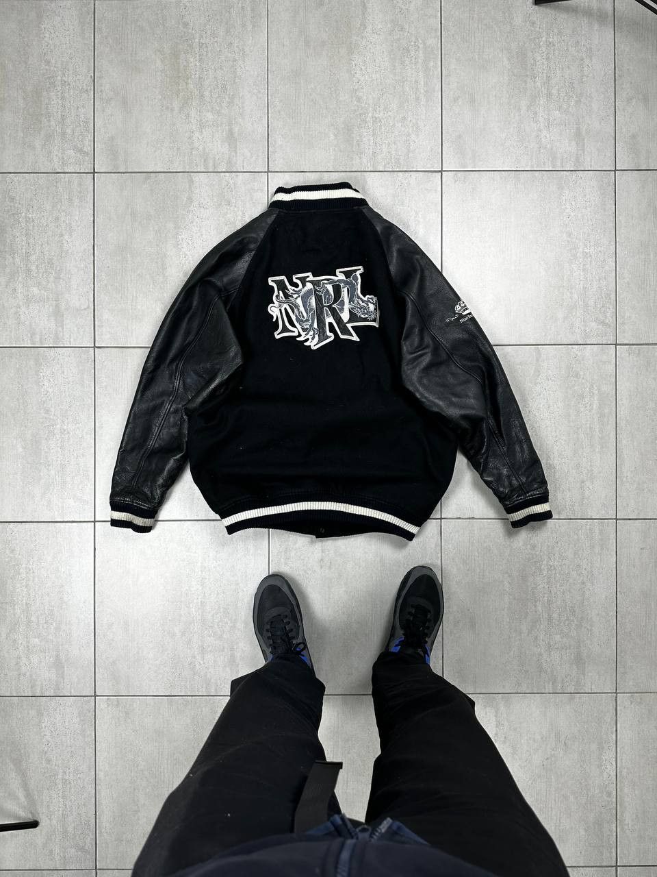 Japanese Brand Nine Rulaz Black Japan Dragon Leather Sleeve Varsity Jacket Size US XXL / EU 58 / 5 - 2 Thumbnail