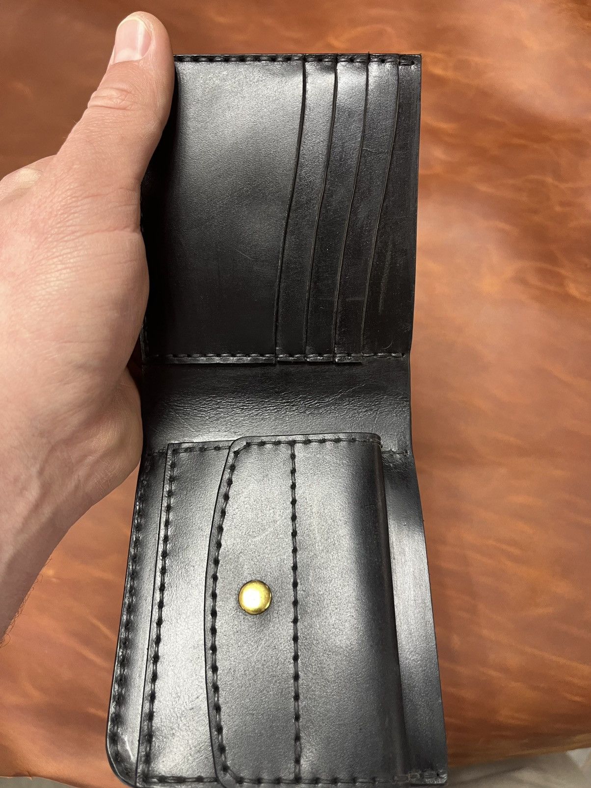 Other Handmade Black Leather Wallet Bifold Card Holder Coin Pocket Size ONE SIZE - 9 Thumbnail