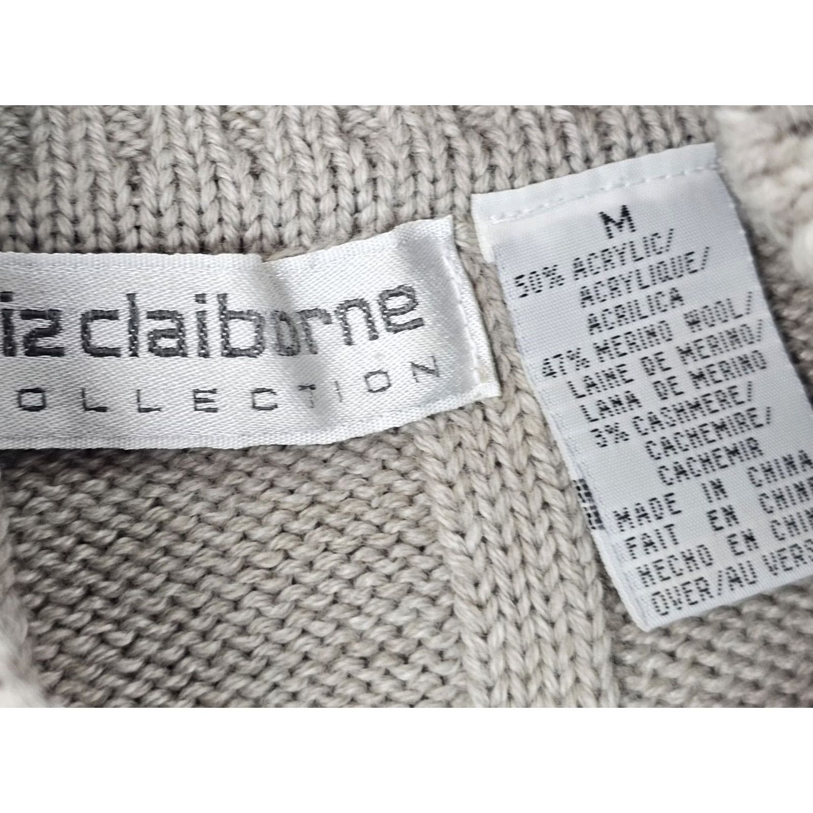 Liz Claiborne VINTAGE Liz Claiborne Merino Wool Blend Knit Sweater Women M Beige Fisherman EUC Size M / US 6-8 / IT 42-44 - 3 Thumbnail