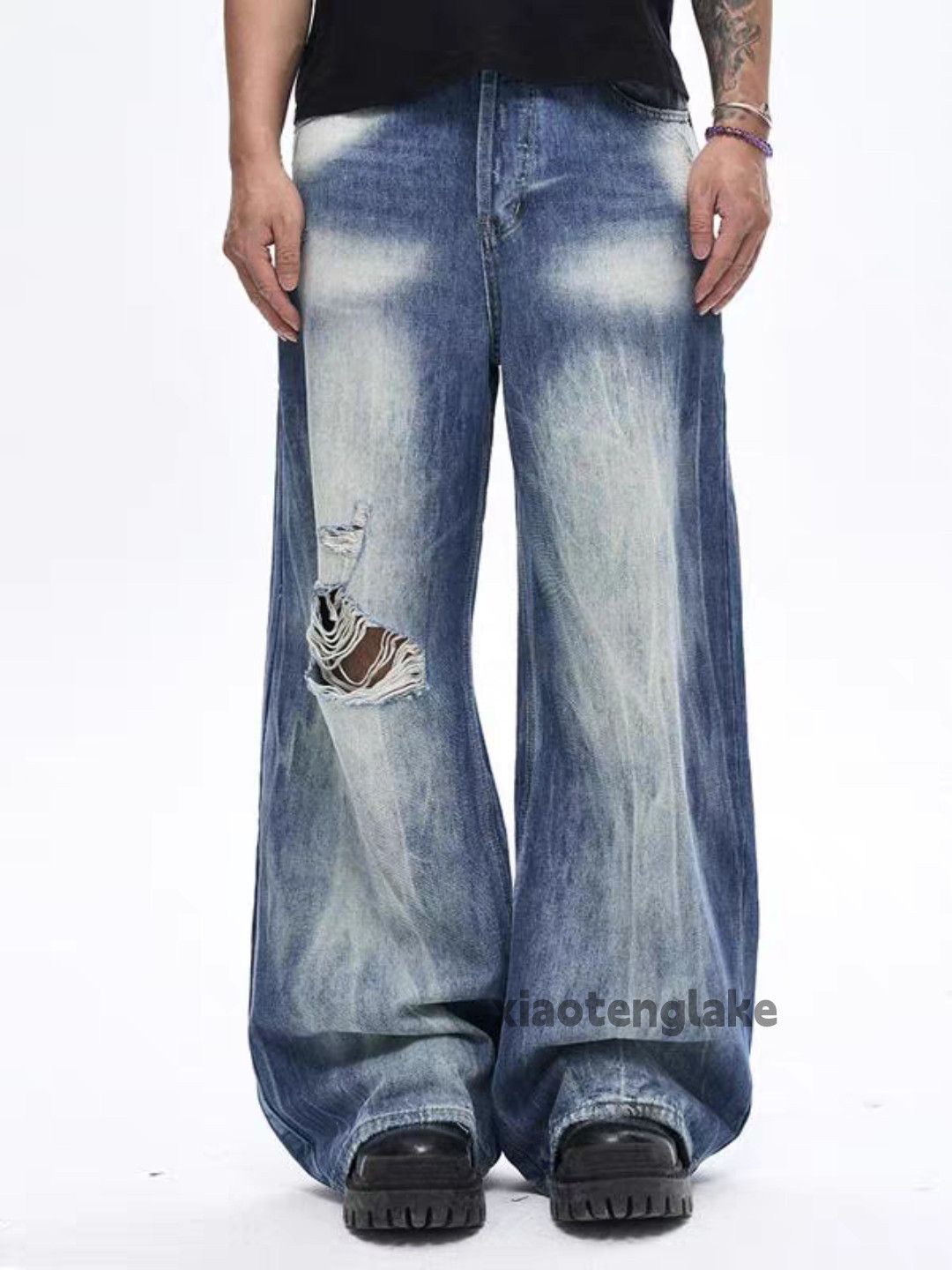 Jean Washed faded loose baggy skate hiphop ripped jeans Size US 34 / EU 50 - 5 Thumbnail