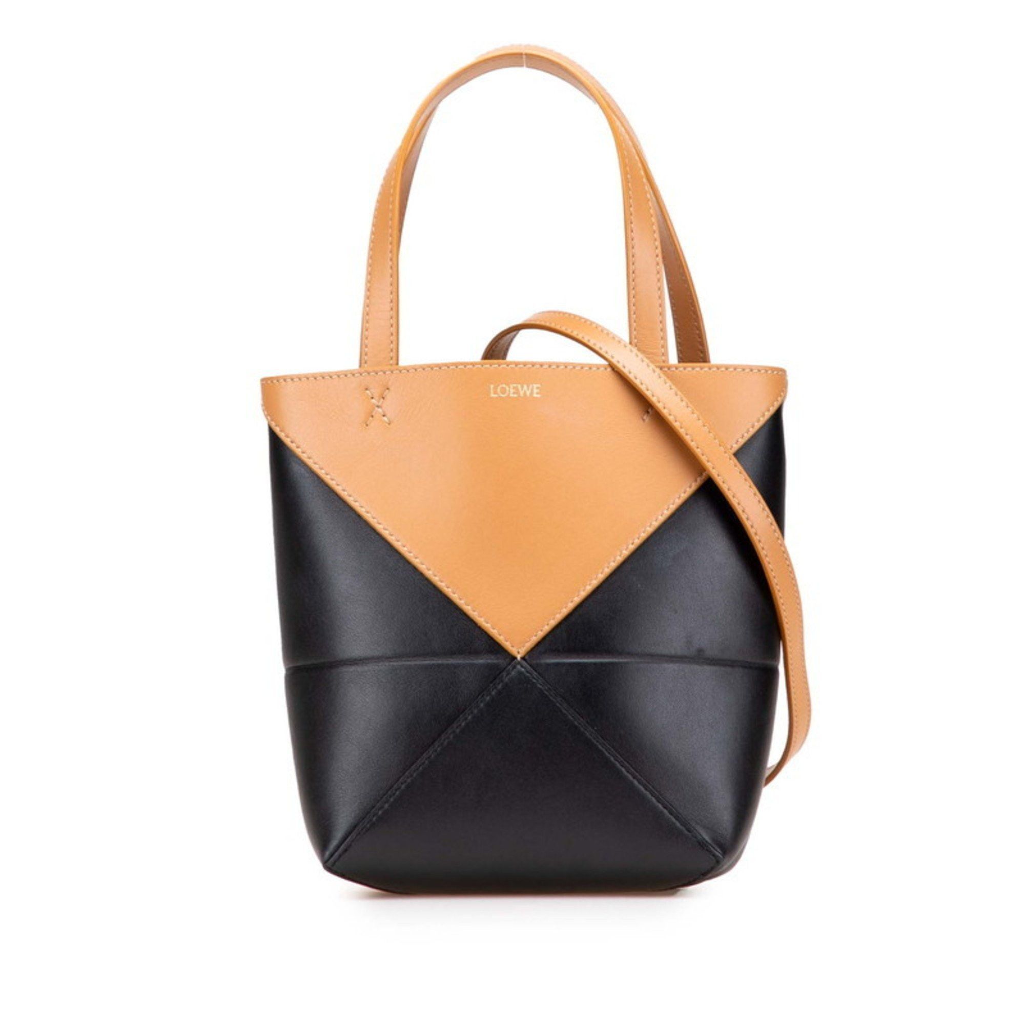 LOEWE Puzzle Fold Mini Handbag/Shoulder Bag, 2-Way, Black/Brown