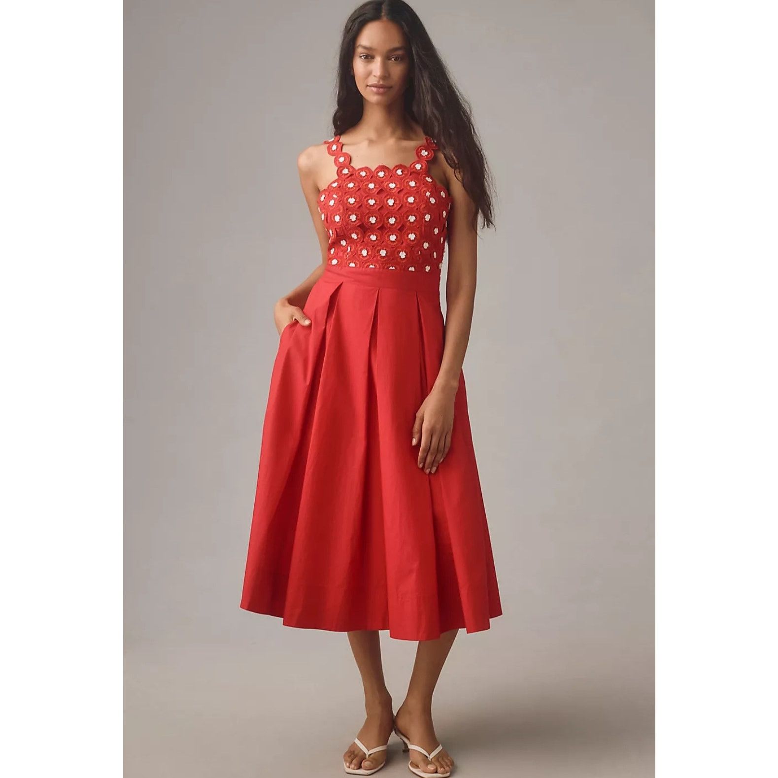 Anthropologie NWT Maeve Crochet Halter Poplin Midi Dress $228 SIZE 12 Red Size XL / US 12-14 / IT 48-50 - 1 Thumbnail