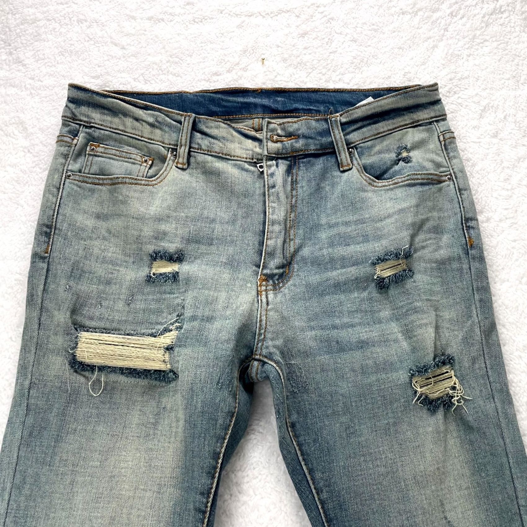 MNML MNML Jeans Womens 33 Blue Denim Cotton Stretch Distressed Skinny Leg Acid Wash Jeans Size 24" / US 00 / IT 34 - 4 Thumbnail