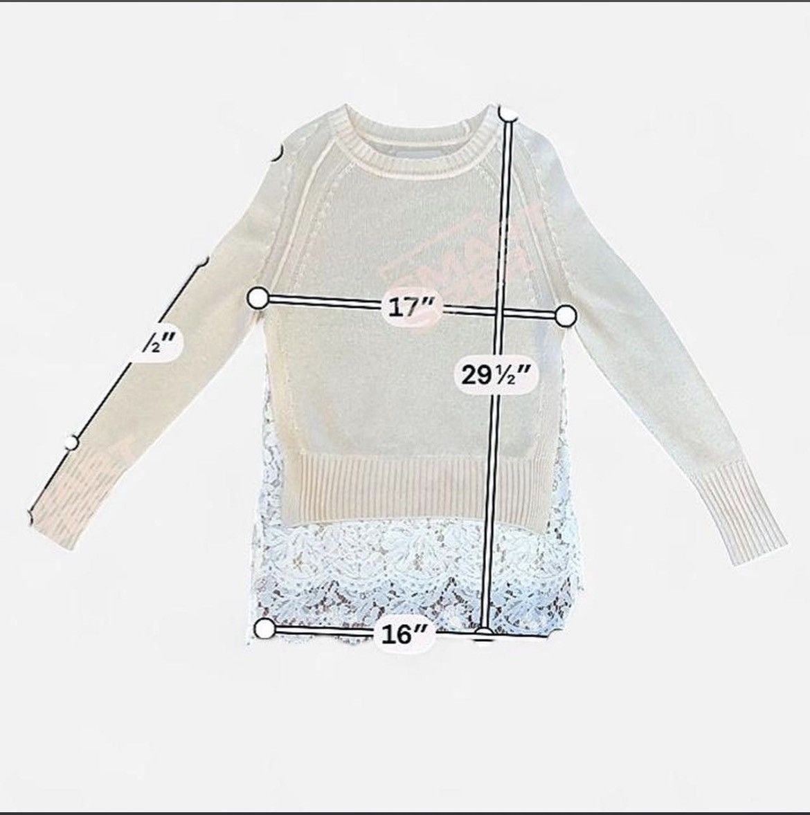 Brochu Walker Brochu Walk Cream Knit Sweater with Lace Underlay Size XS / US 0-2 / IT 36-38 - 5 Thumbnail