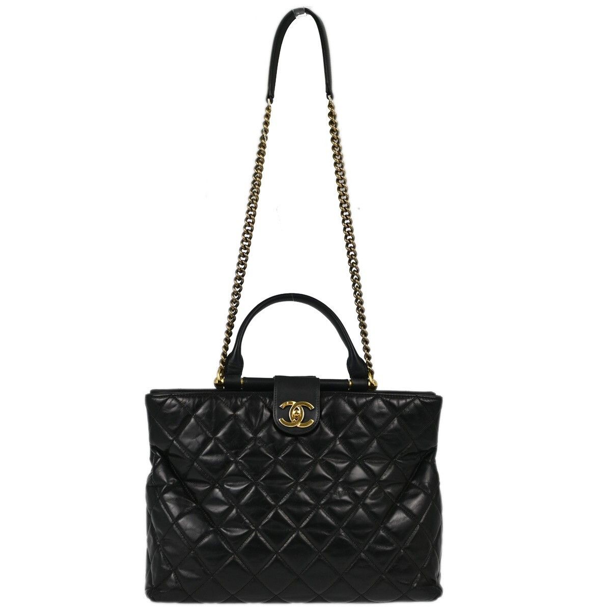 Chanel Gold Bar Tote Quilted Aged Calfskin