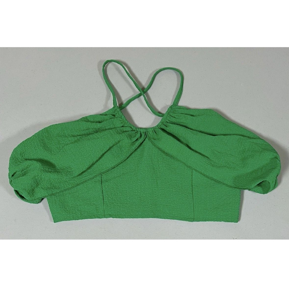Vintage Green Solid Crop Top Shirt Blouse Size S 💚 #casual #blouse Size S / US 4 / IT 40 - 2 Thumbnail