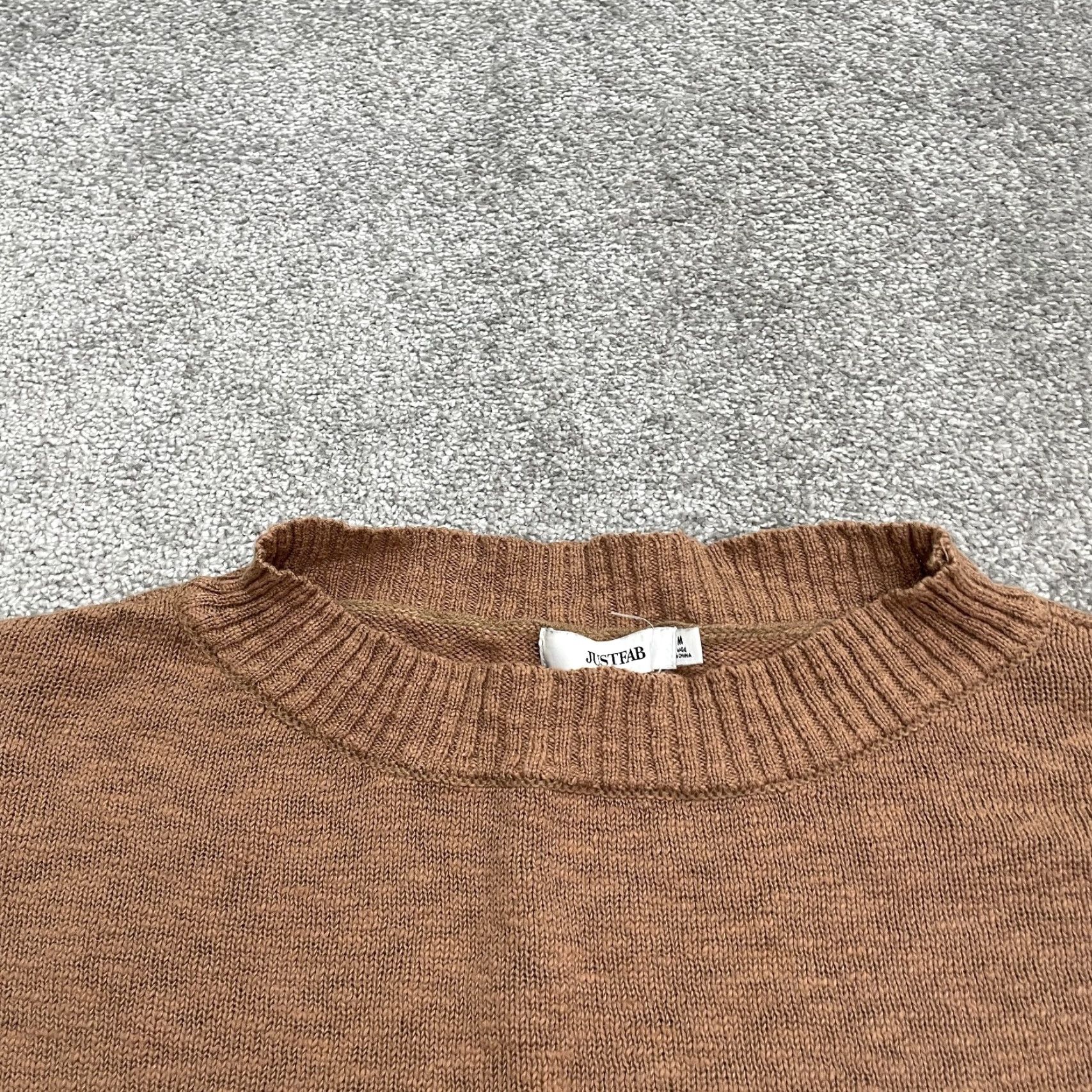Vintage JustFab Womens Pullover Sweater M Brown Round Neck Knit Cotton Blend Casual Comfortable 90s? (no decade) Size M / US 6-8 / IT 42-44 - 3 Thumbnail