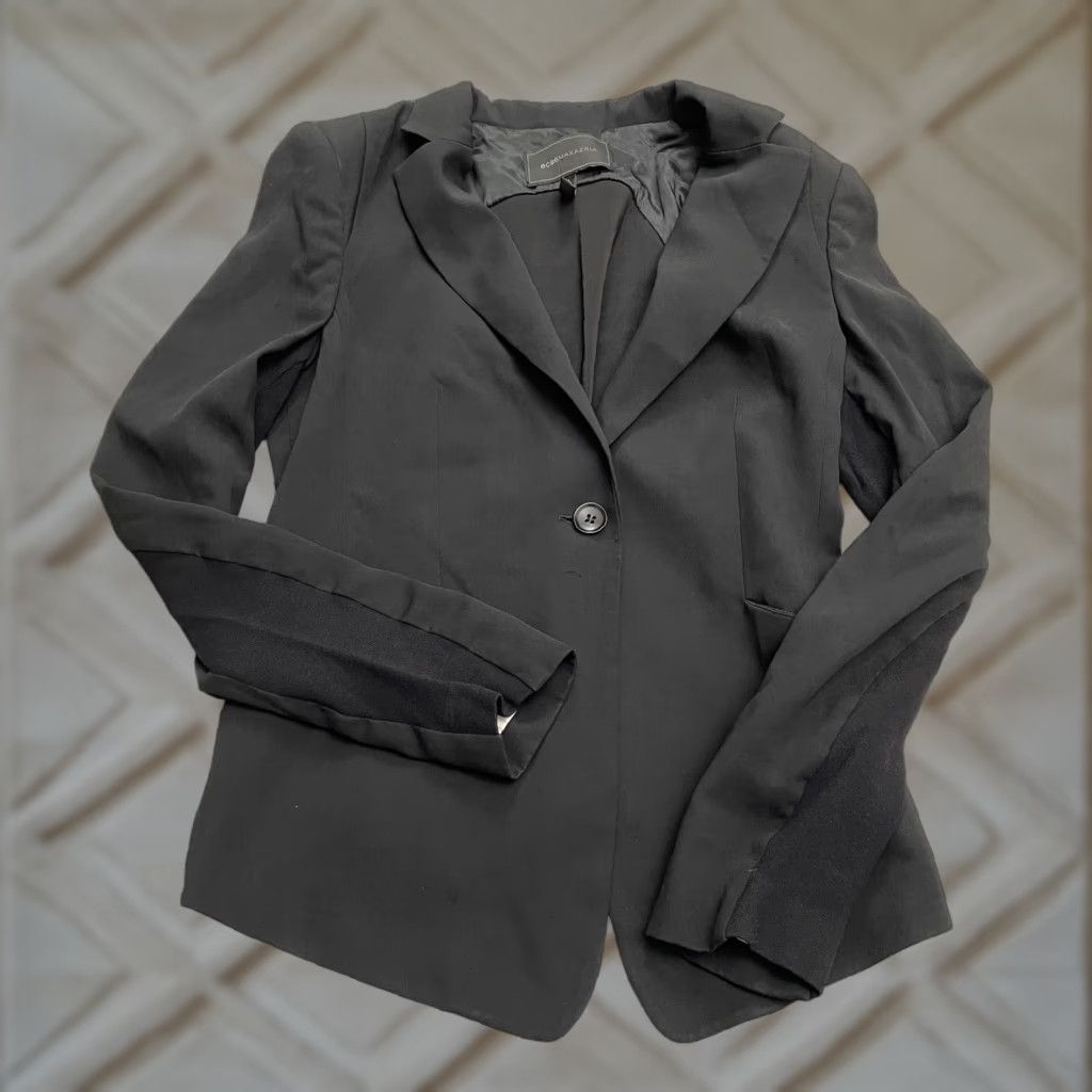 Patrick Blazer Suit Jacket Womens Small Black Knotted Back Padded Shoulders Work