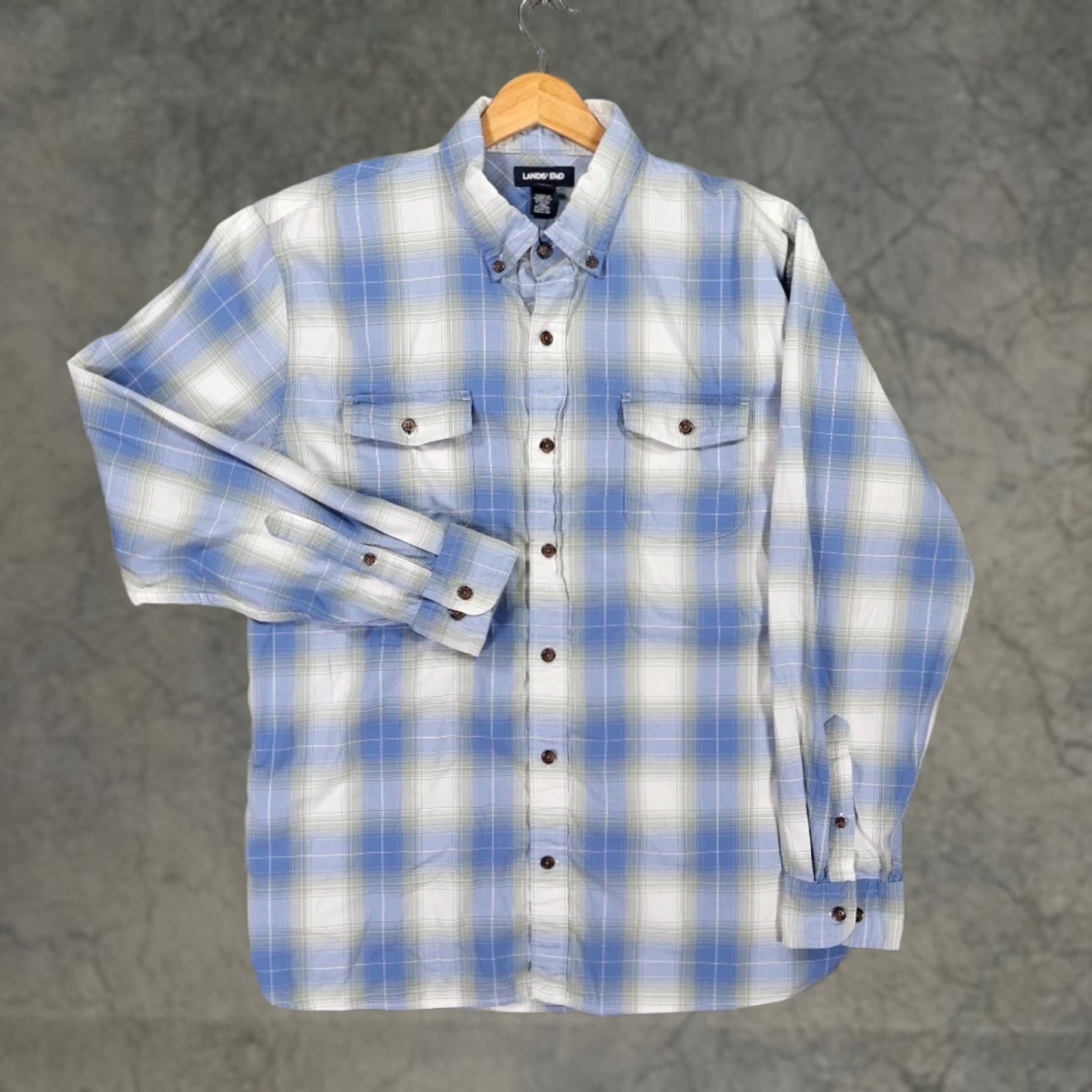 Lands' End Lands' End Mens L Blue Plaid Flannel Button Down Shirt Traditional Fit Size US L / EU 52-54 / 3 - 1 Thumbnail