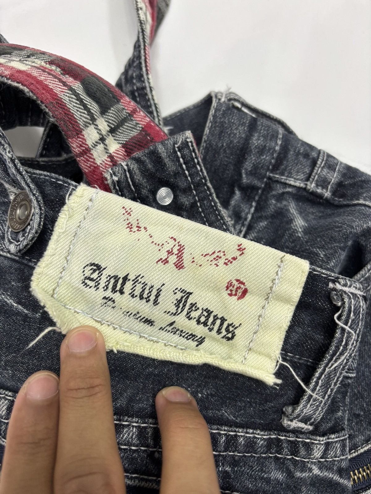 Hysteric Glamour × Japanese Brand 🔥VINTAGE ANTFUI JEANS WHISKER DISTRESSED DENIM SUSPENDER Size US 33 - 11 Thumbnail