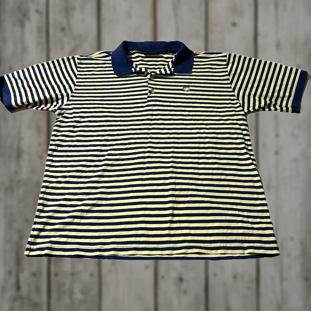 Vintage VINTAGE Masters Golf Polo Striped Yellow Navy L 90s Mens Golf Tournament Polo L Size US L / EU 52-54 / 3 - 1 Thumbnail