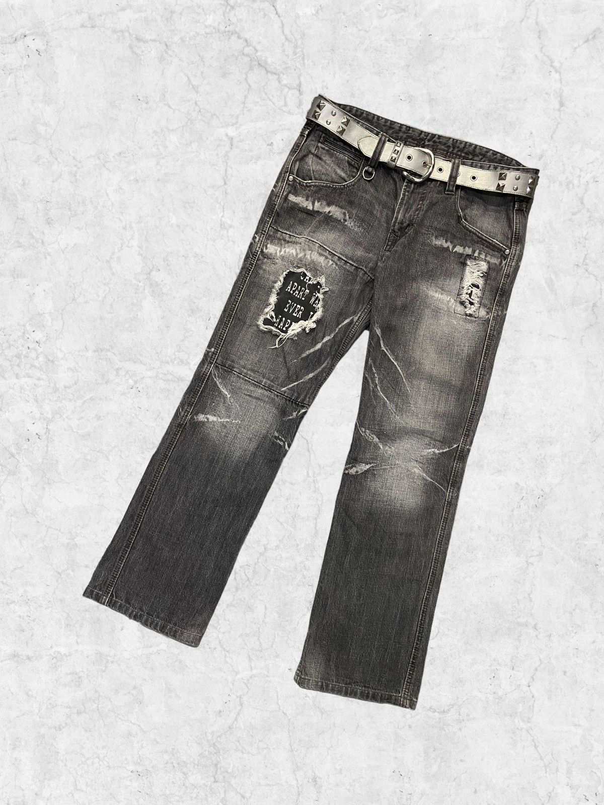HIDEAWAYS × Japanese Brand Hideaways Distressed Patched Flared Jeans With Studded Belt Size US 32 / EU 48 - 4 Thumbnail