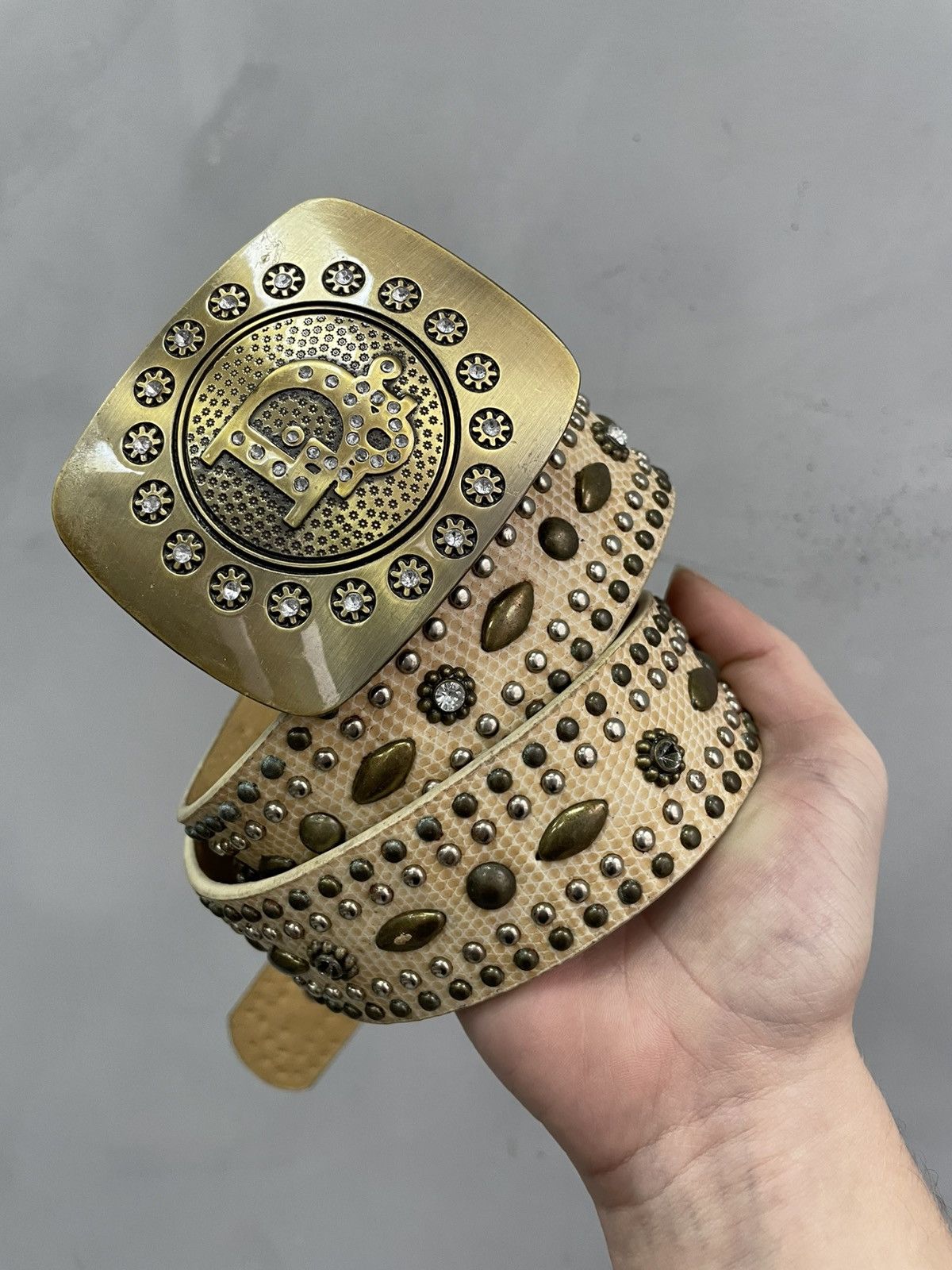 Japanese Brand Rare leather Dior style studded rhinestones punk belt y2k Size ONE SIZE - 3 Thumbnail