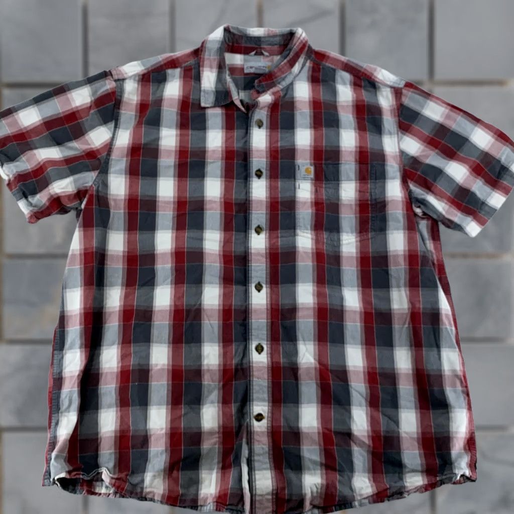 Carhartt Carhartt Shirt XL Red Plaid Short Sleeve Button-Up Work Shirt Mens Regular Fit, Lightweight Cotton, Classic Outdoor Workwear Size US XL / EU 56 / 4 - 1 Thumbnail