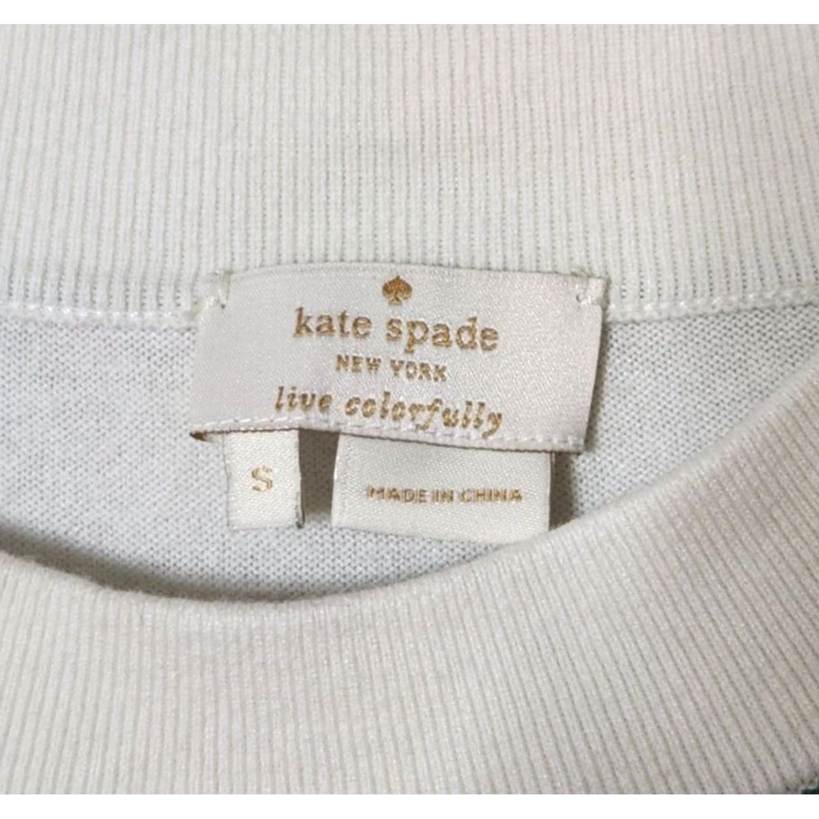 Vintage Kate Spade Womens S Sweater Striped 3/4 Sleeve Crew Neck Green White Cashmere Blend Knit Pullover Size S / US 4 / IT 40 - 5 Thumbnail
