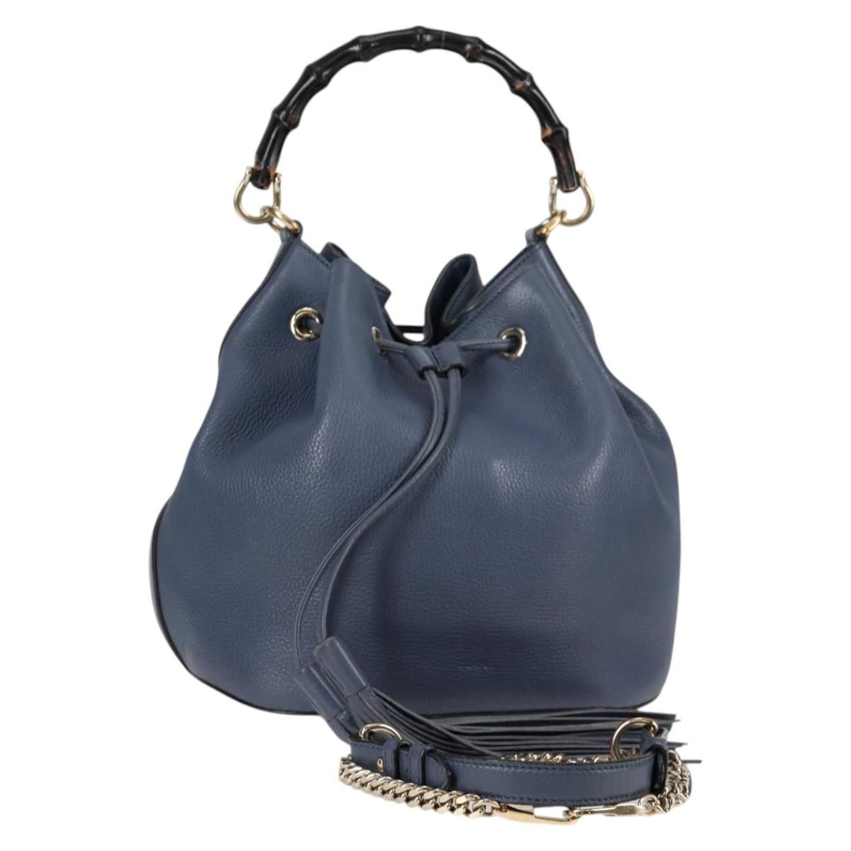 Gucci GUCCI Bamboo Hand Bag Leather Blue Gold Size ONE SIZE - 1 Thumbnail