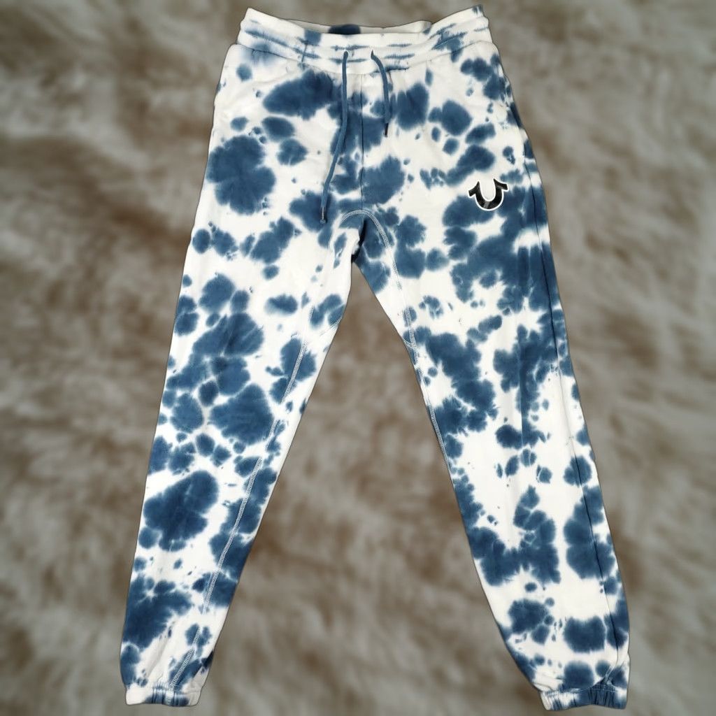 True Religion True Religion Sweatpants Mens Small Blue White Tie Dye Joggers Logo Drawstring Size US 29 - 1 Thumbnail