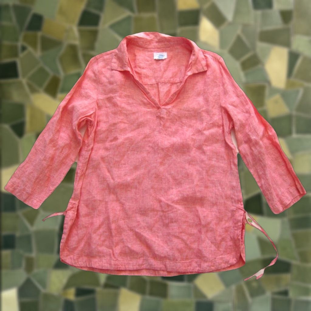 Pinko Sigrid Olsen 100% Linen Pink Collared 3/4 Sleeve Tunic Peasant Blouse Small Size S / US 4 / IT 40 - 1 Thumbnail
