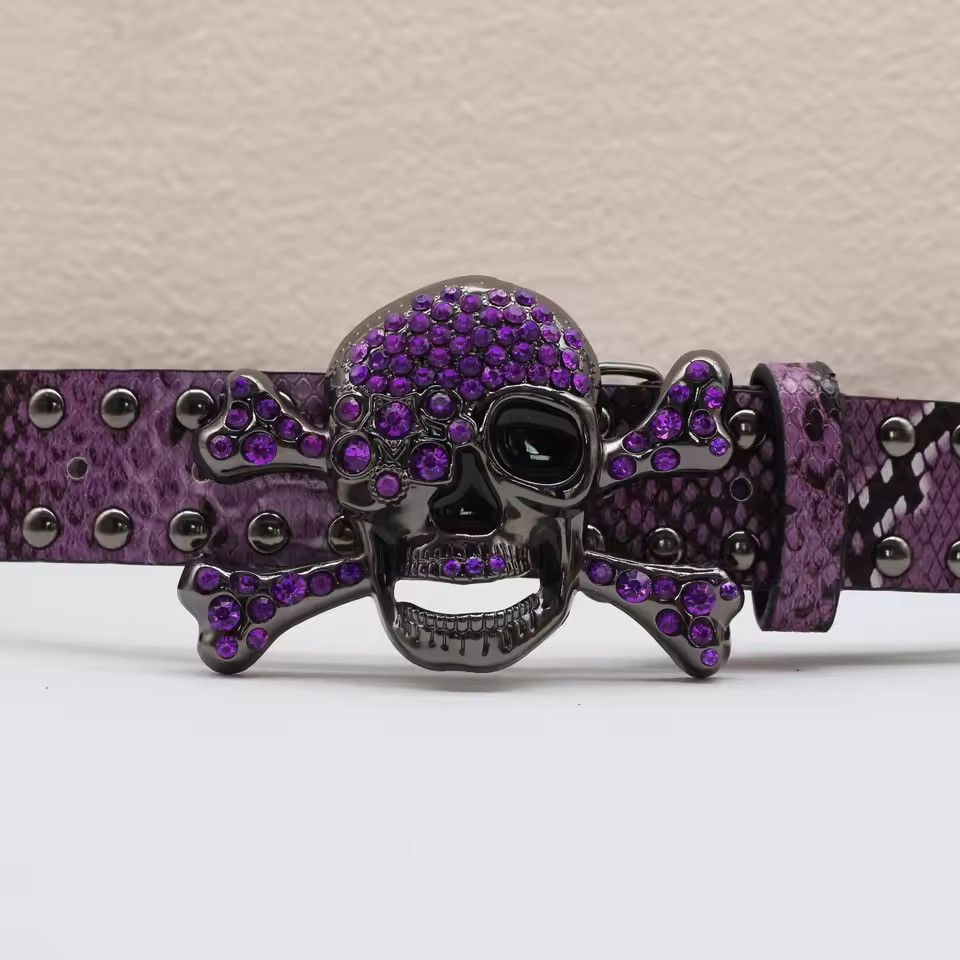Japanese Brand 105 cmRhinestone Skull Halloween Belt Size ONE SIZE - 6 Thumbnail