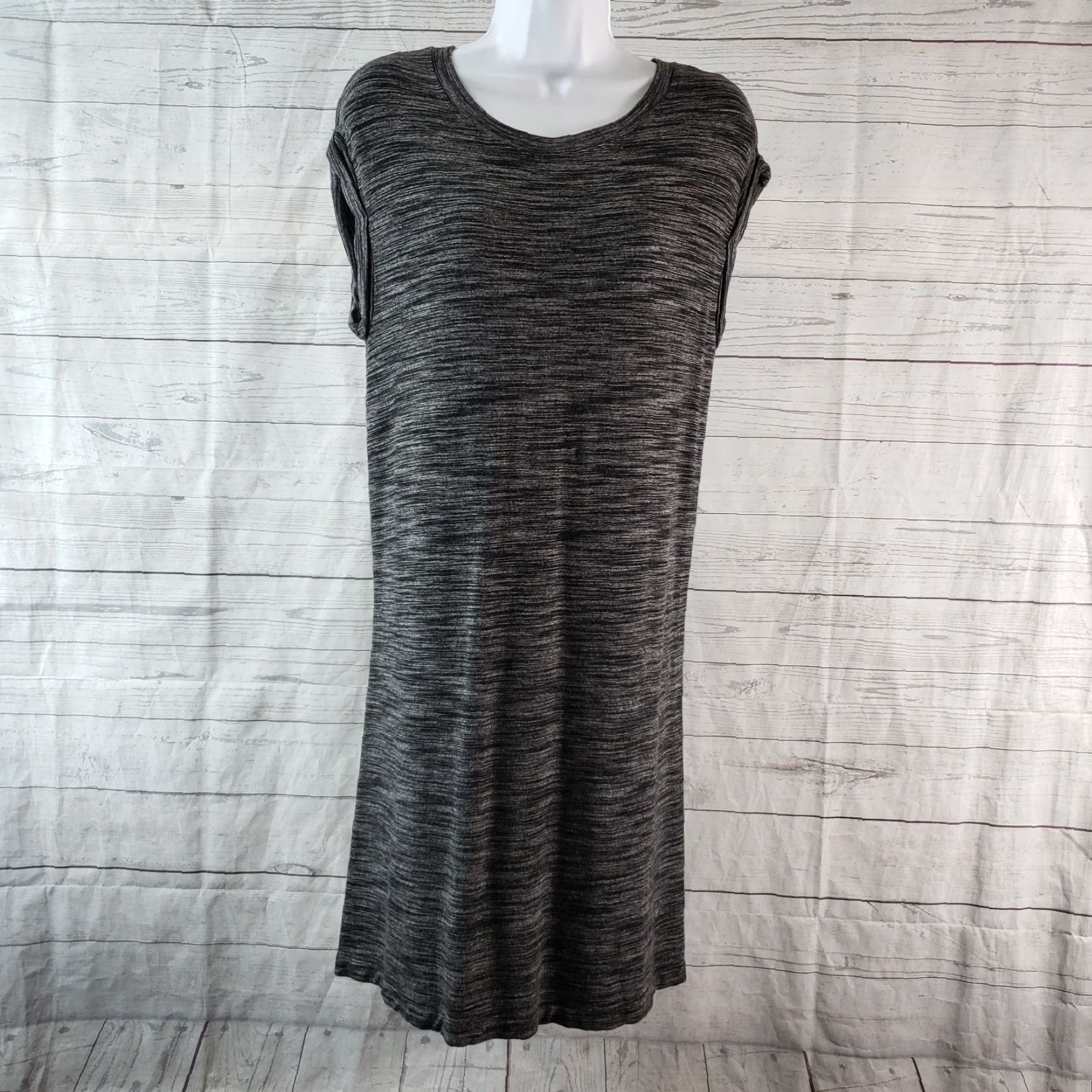 Vintage Cloth & Stone Womens Melange Jersey Dress Size S Black Gray Short Sleeve Pullover Casual Knee Length T-Shirt Dress Women Size S / US 4 / IT 40 - 2 Thumbnail