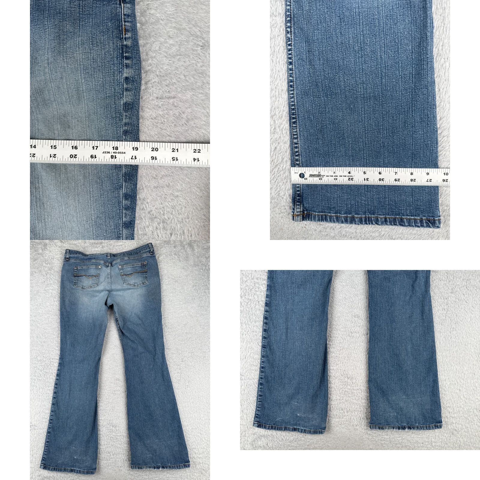 Vintage Arizona Jeans Co Juniors 17 Blue Denim Flared Mid Rise 34x30 Cotton Blend Jeans Womens Rock Distressed Pockets 5-Pocket Design Regular 30 in Inseam Size 38" / US 16 / IT 52 - 9 Thumbnail