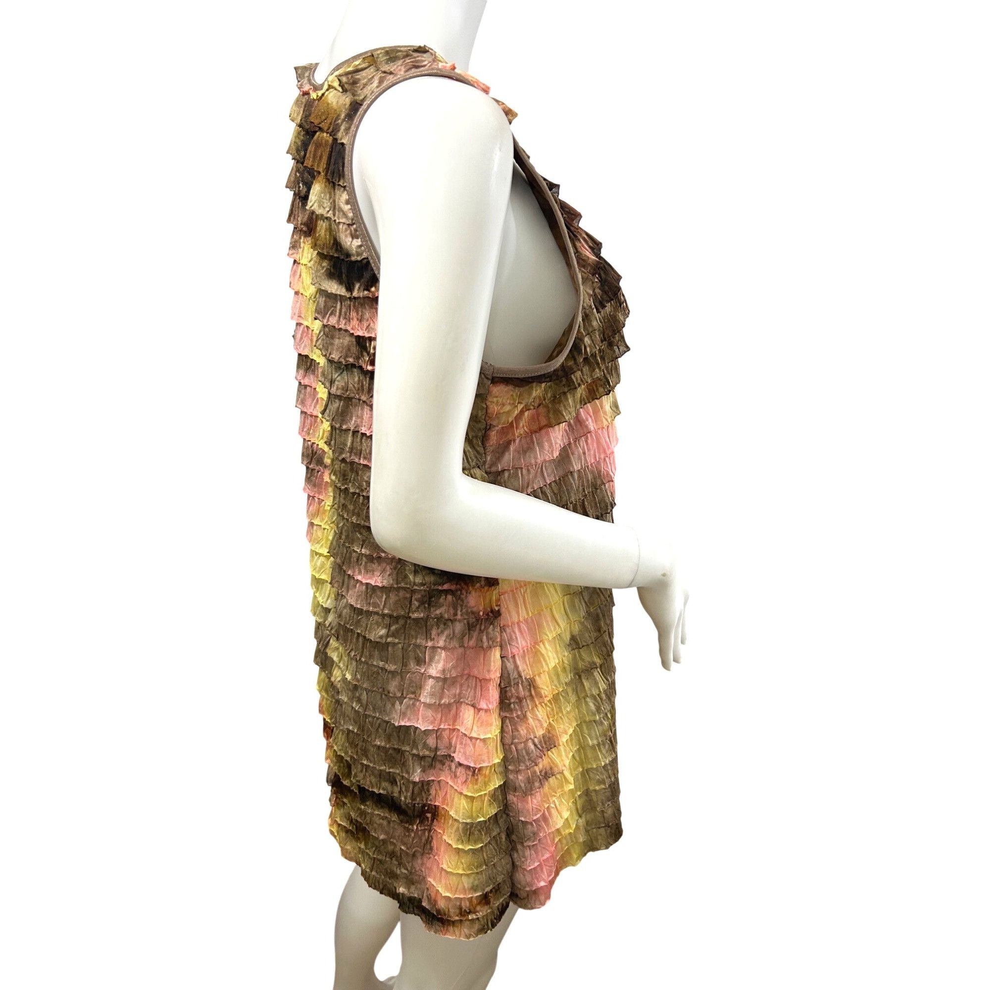 Other NY Collection Ruffled Blouse L Sleeveless Brown Yellow Pink Size L / US 10 / IT 46 - 2 Thumbnail