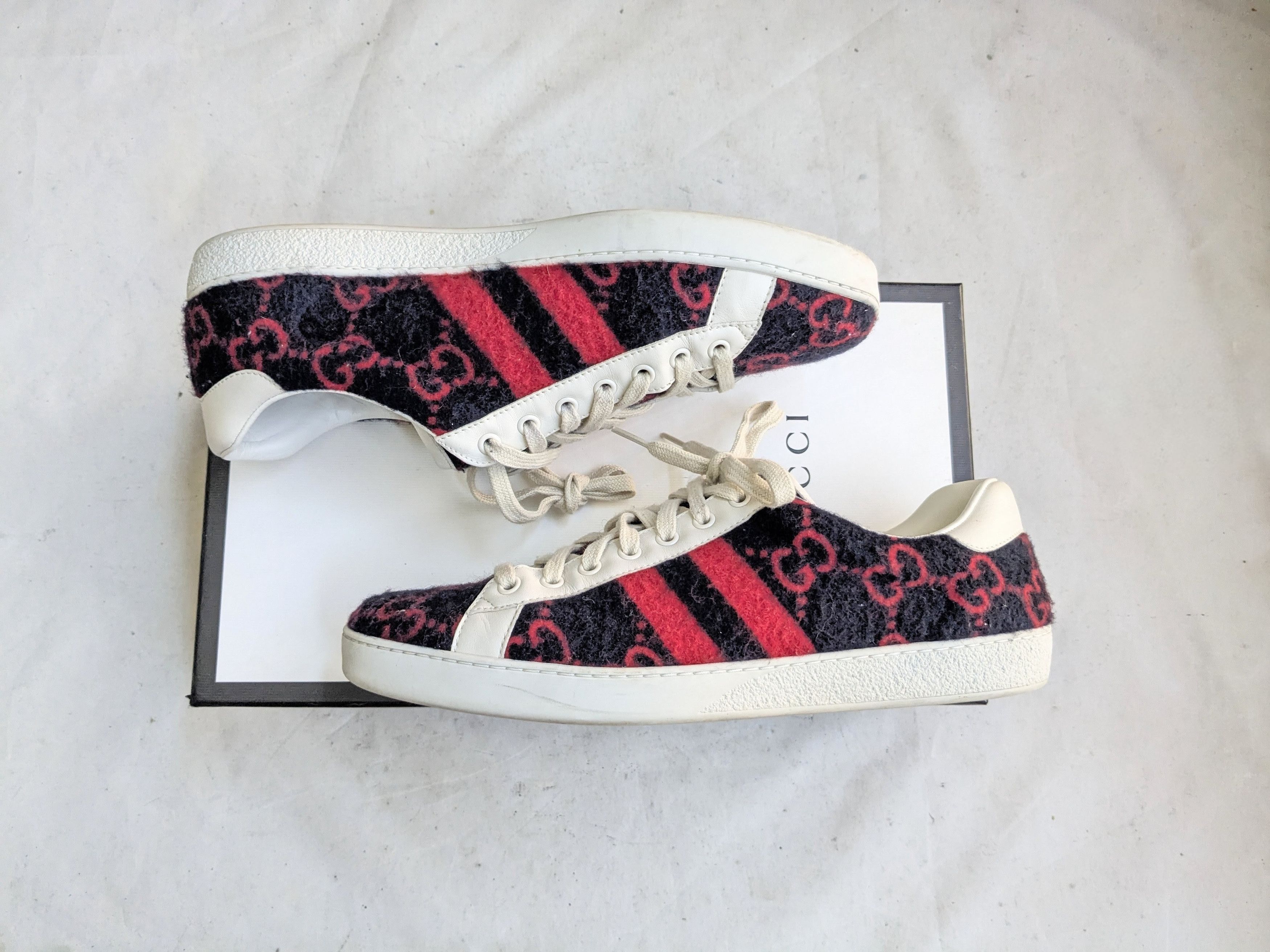 Gucci Gucci Ace Sneakers Monogram GG Logo 10 Red Navy Blue Size US 10 / EU 43 - 1 Thumbnail
