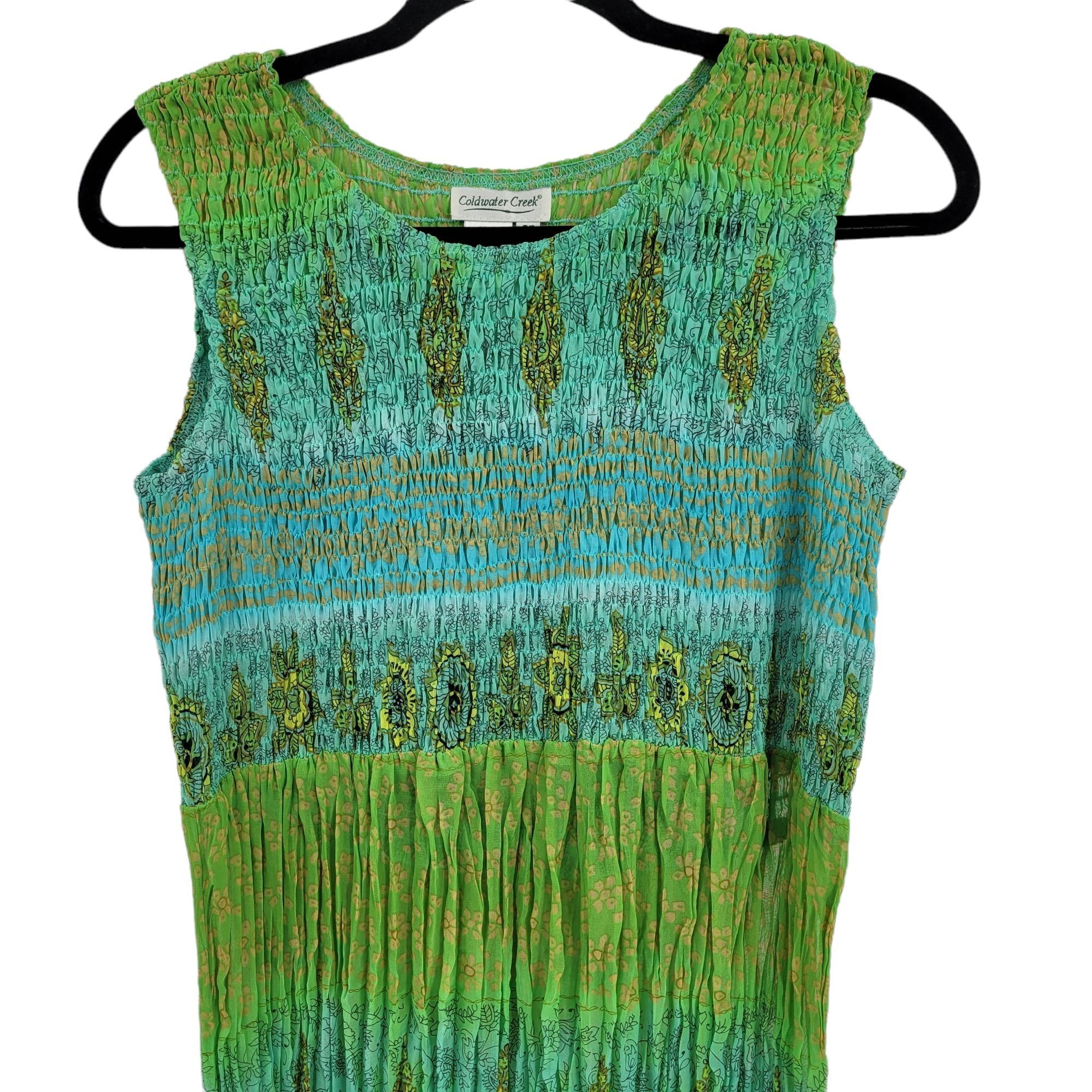 Coldwater Creek Vtg 90's Crinkle Maxi Dress Sz 6P Blue Paisley Sleeveless Sm Size M / US 6-8 / IT 42-44 - 6 Thumbnail