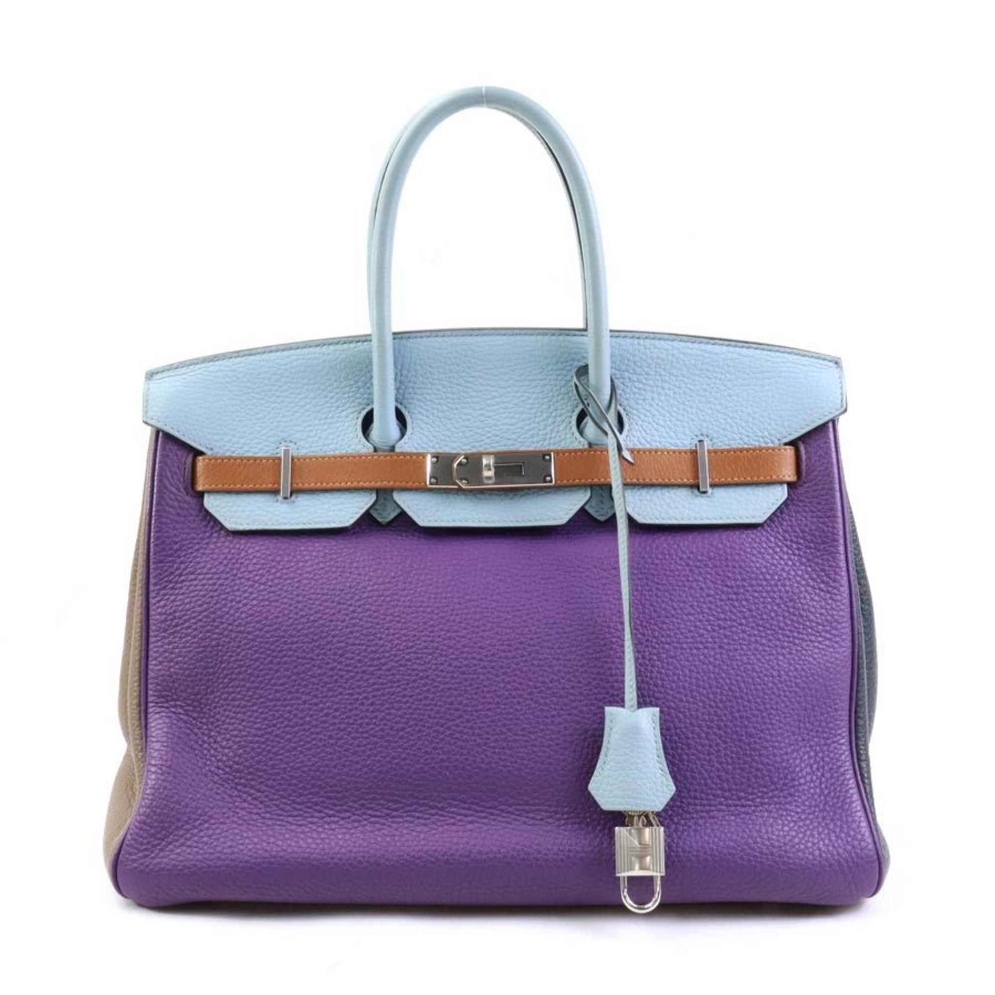 Hermes Hermes Handbag Birkin 35 Harlequin Taurillon Clemence Ultra Violet x Etain Blue Lantern Gold Etoupe Obscure Men's Women's 90046a Size ONE SIZE - 1 Thumbnail