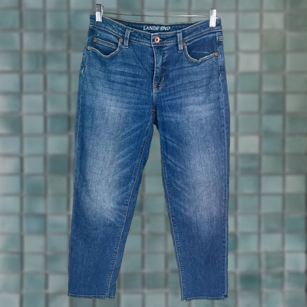 Lands' End Lands' End Womens Low Rise Denim Jeans Size 6 30x27 Blue 5-Pocket Design Zip Closure Straight Cuffed 27 in Cotton Blend Regular Size 28" / US 6 / IT 42 - 1 Thumbnail