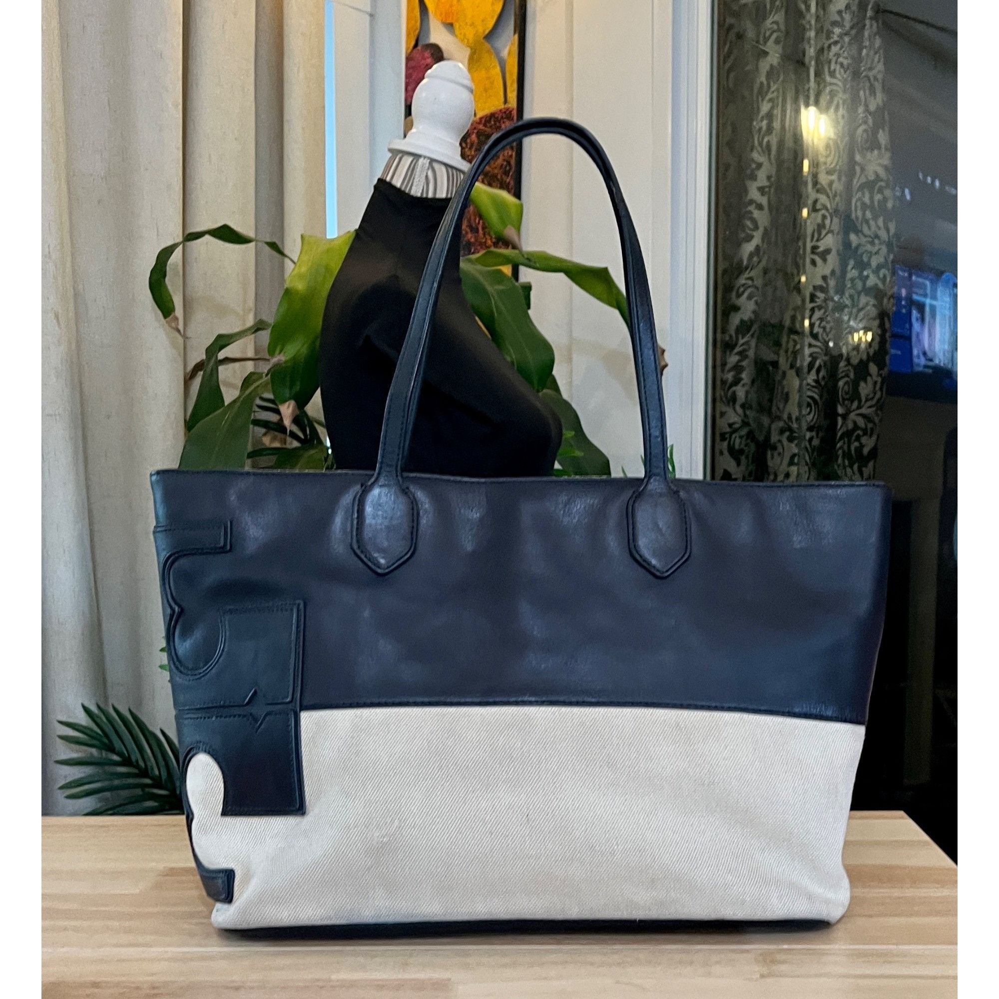 Tory Burch TORY BURCH Blue and Canvas East West Tote Size ONE SIZE - 3 Thumbnail
