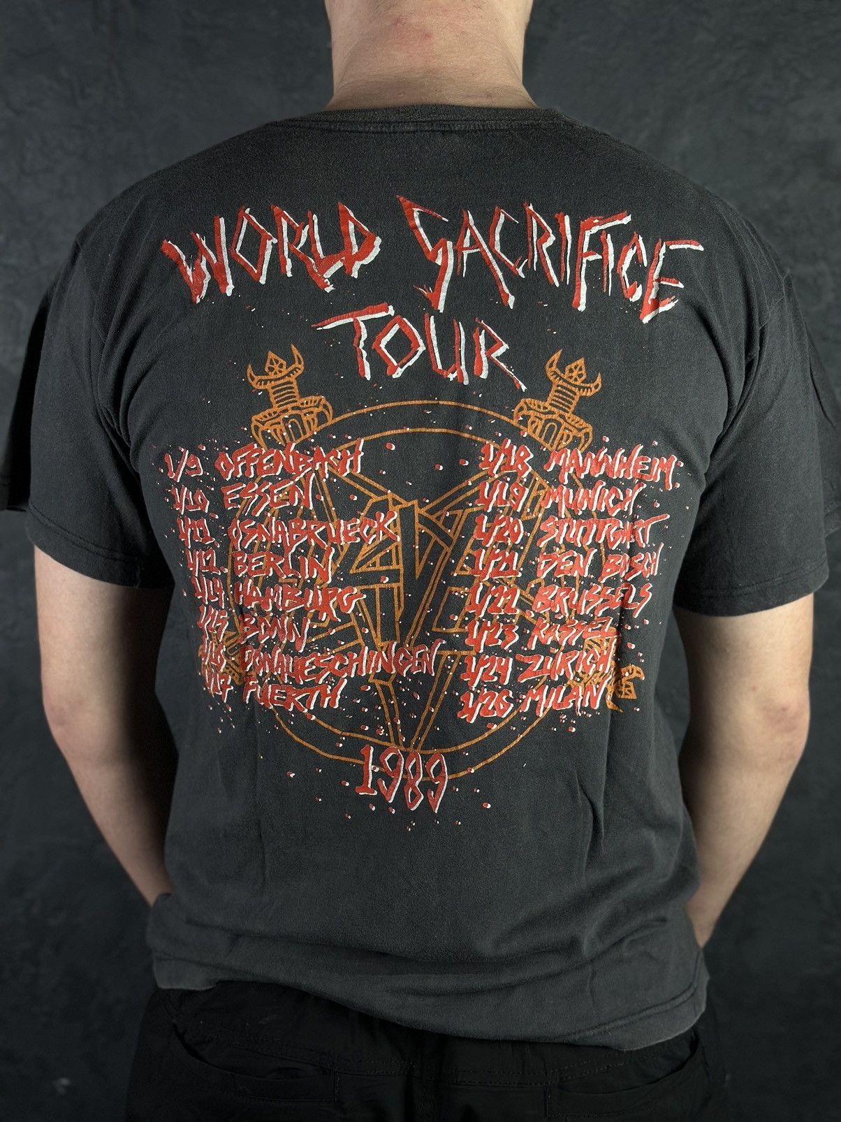 Slayer Vintage 1988 Slayer World Sacrifice Tour T-Shirt Size US XL / EU 56 / 4 - 2 Thumbnail
