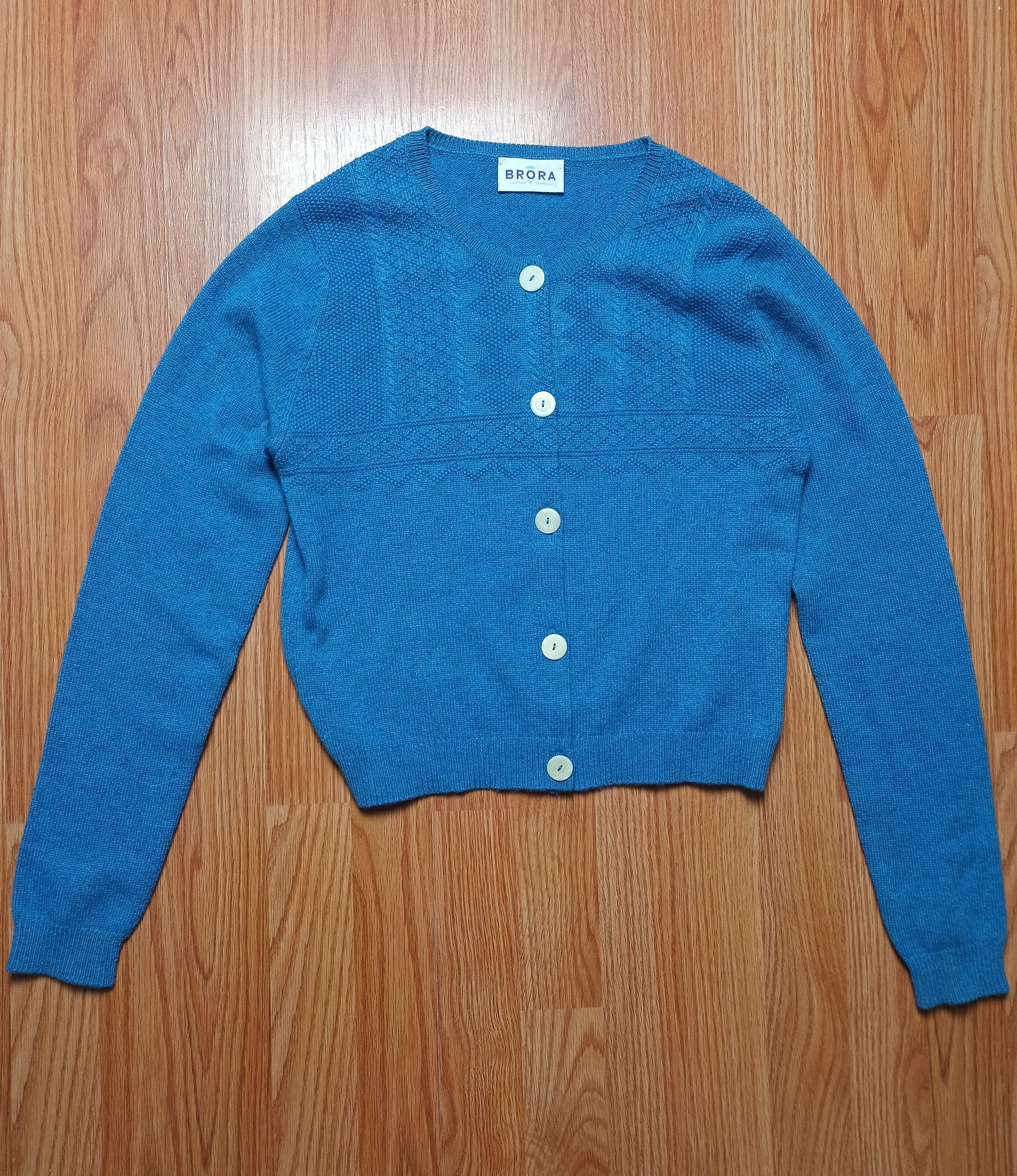 Designer × Other UK Brora Cashmere Guernsey Blue Women Cardigan UK12 US8 Size M / US 6-8 / IT 42-44 - 9 Thumbnail